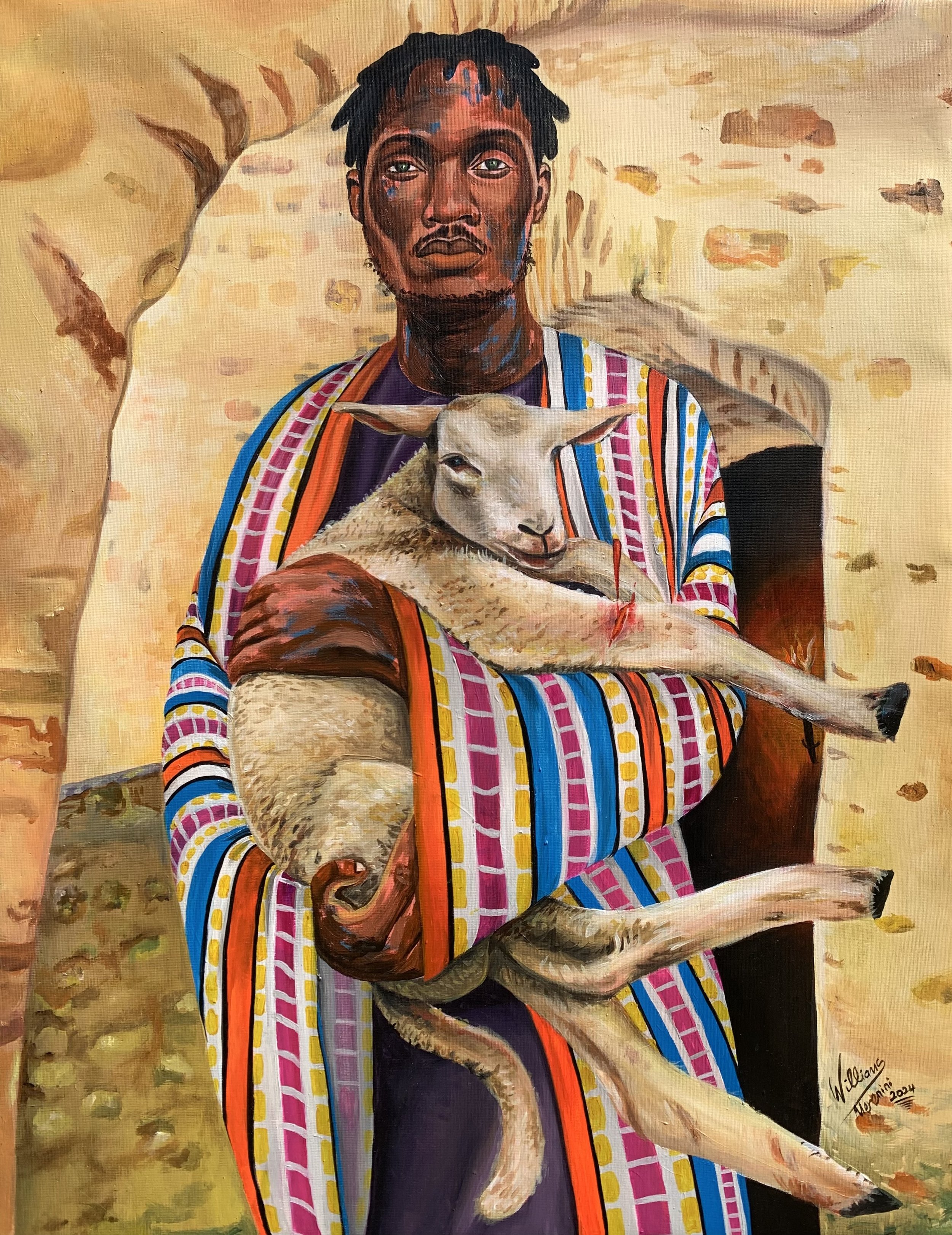 Williams Emeka Merenini - Ra’ah (shepherd) of the series ‘Family To Me’, painting, acrylic on canvas, 32 x 25 inches, 2024, $2,500 shipping is included 