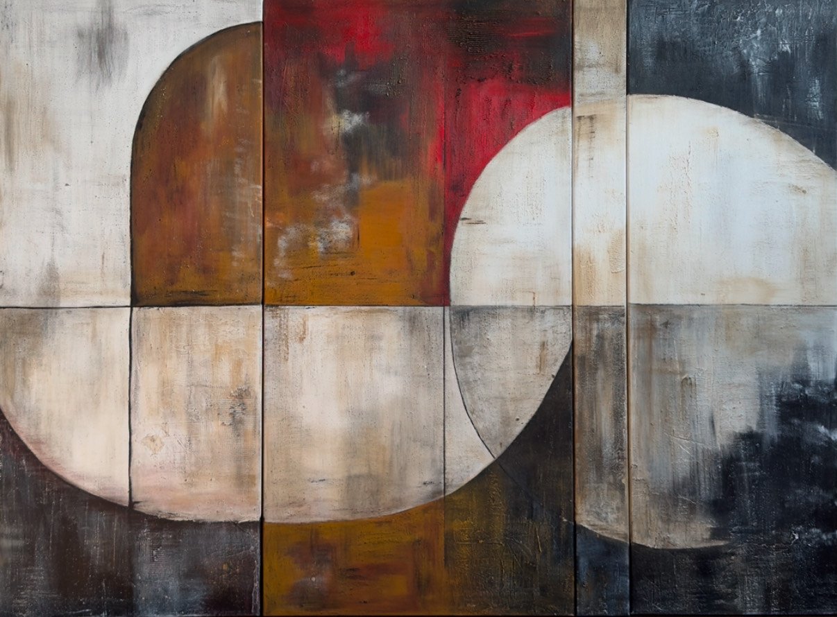 Victoria Marchenko - Architectures of the Universe, 160 × 120 cm, Acrylic, texture paste, sand on canvas, 2025