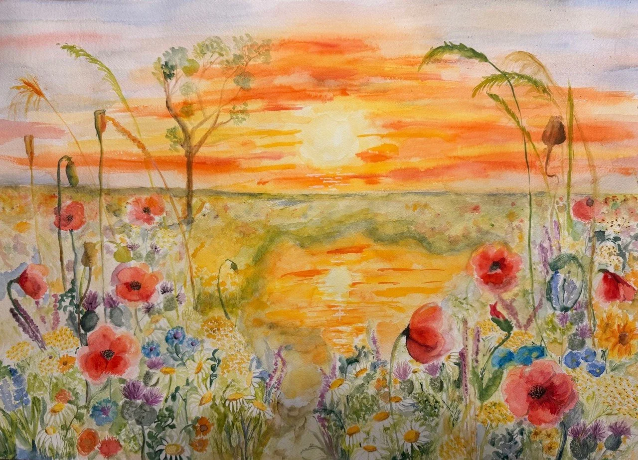 Barbara Puto - Podglądając słońce (Watching the Sun), Watercolor on Italian paper (50% cotton), 50 × 70 cm, 2025