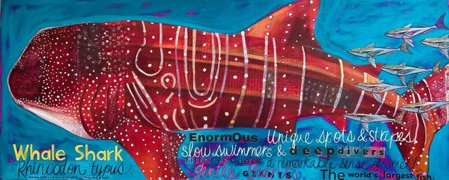 Wendy Tillett - Big Fish, 2024, Acrylic/collage on canvas  30 X 72, $2750