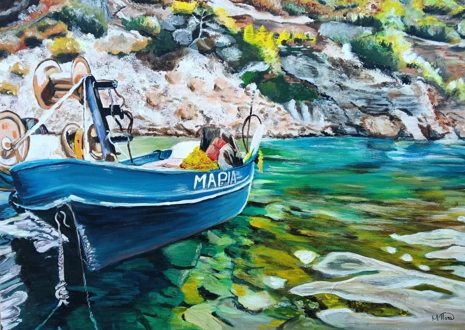 Maria Papa - A boat called Maria, Acrylics on canvas, 70cmx50cm, 2024, 400€