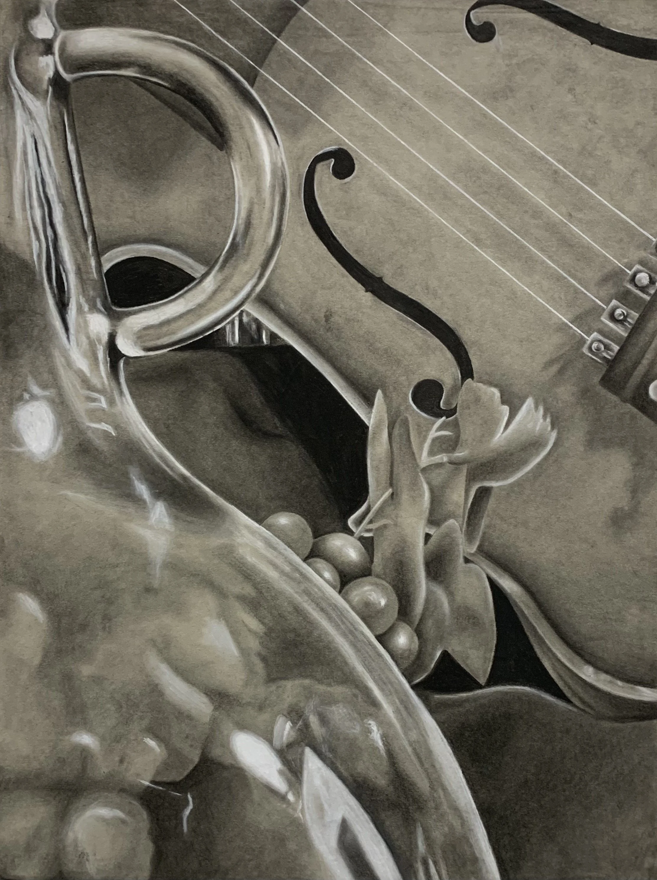 Sadie Peissig - Quiet Symphony, Black and white charcoal, 18” x 24”, 2023