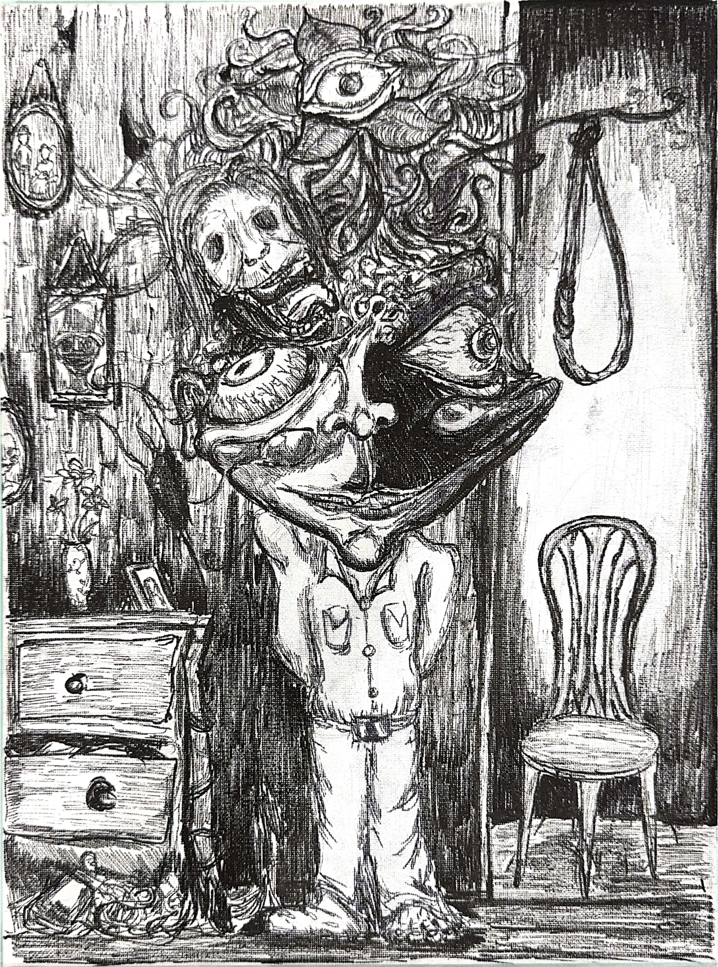 Lai Zi Cheng - The Vegetative One, Gel pen with Canvas, 30*40 cm, 2025