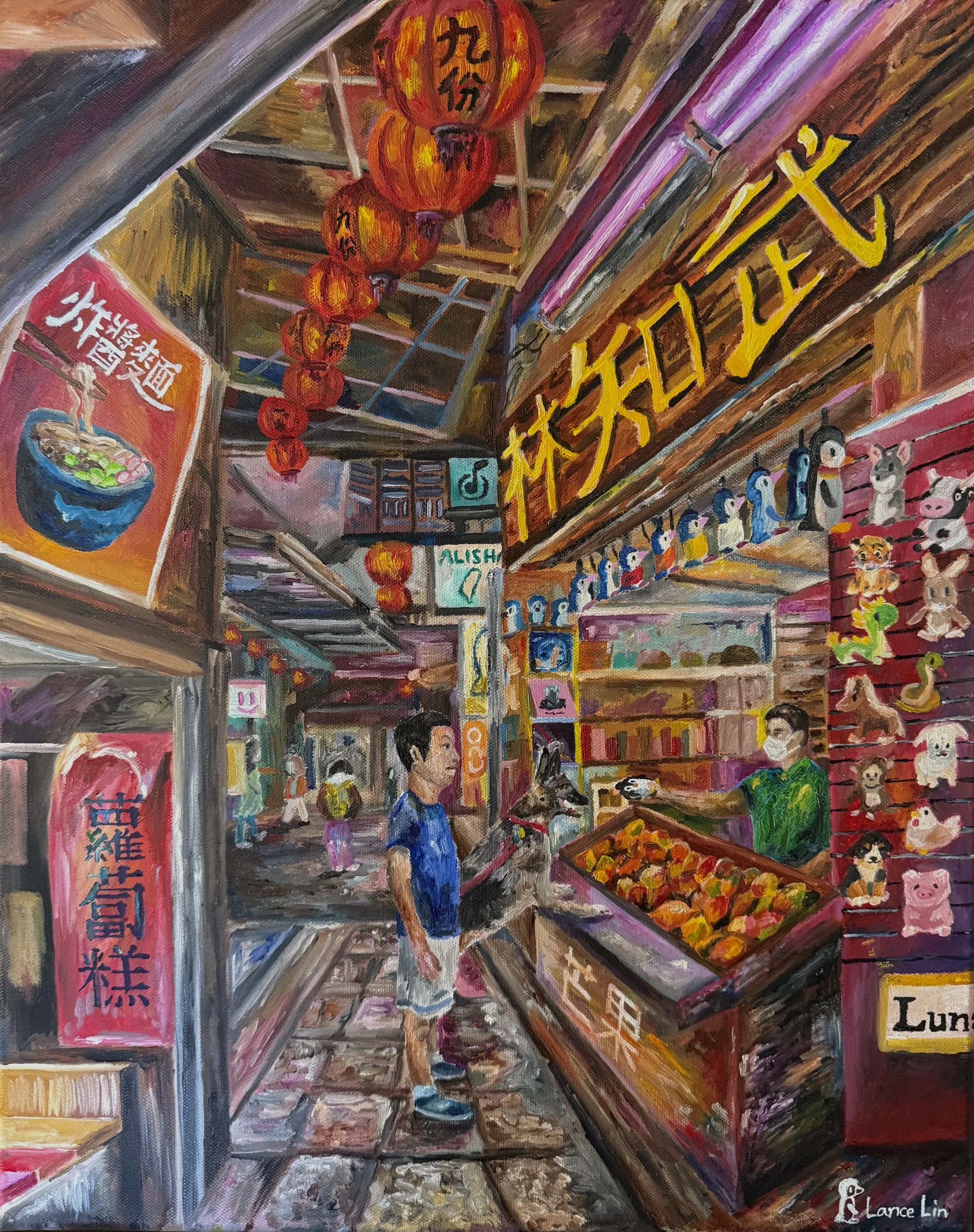 Lance Lin - Lanterns of Heritage, Oil paint on canvas, 16 x 20 inches, 2025