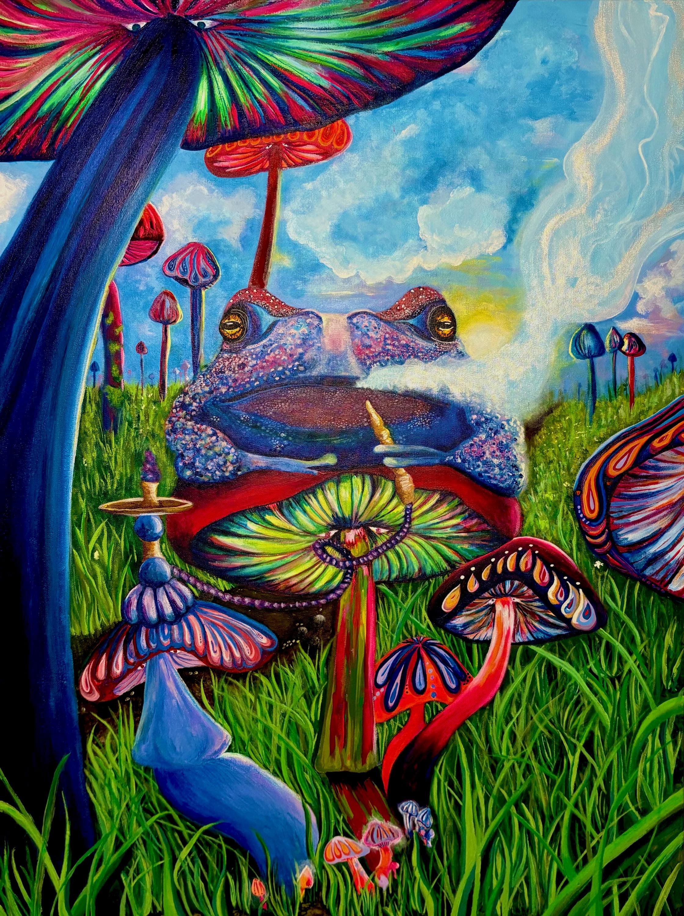 Brianna Gamble - Smoking Toad, 40''x30''x1'', Acrylic on Stretched Canvas, 2024