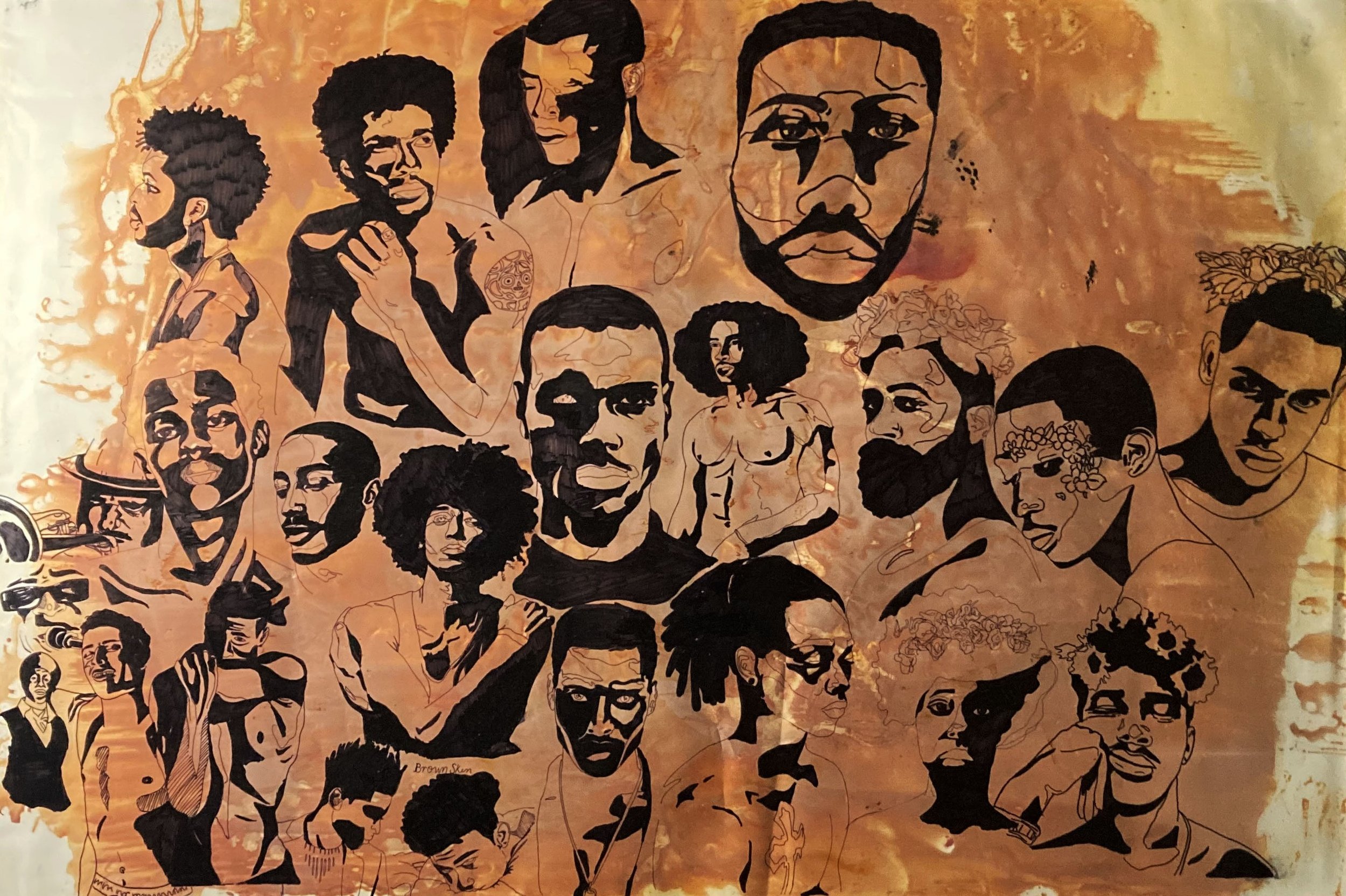 J'Anna Johnson - Male of Men, medium (acrylic/black ink), dimensions (36x28), date created (11/07/2018), price (1200.00)