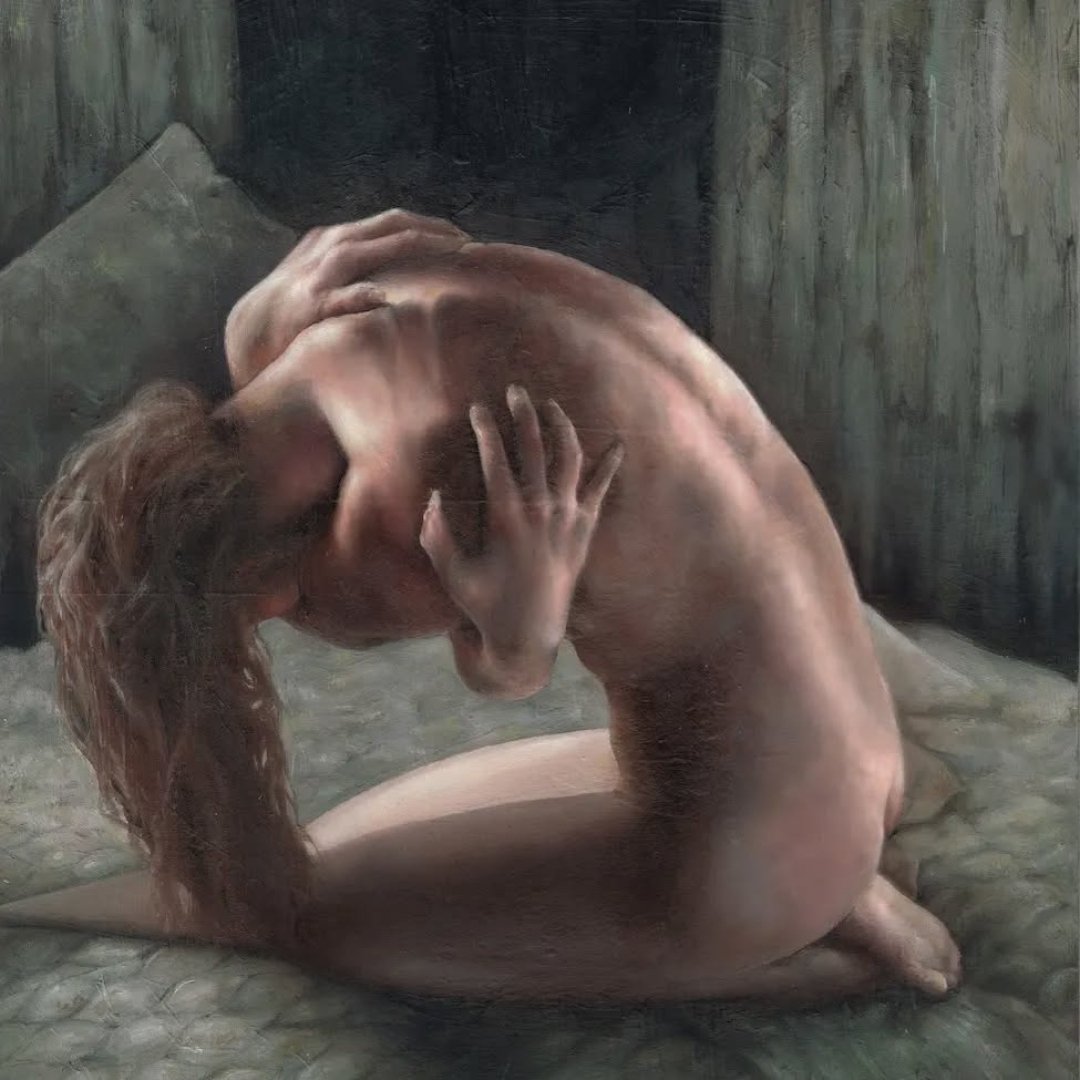 Mandy Thibert - 'Exploited', oil on wood, 16x18. 2023, $750