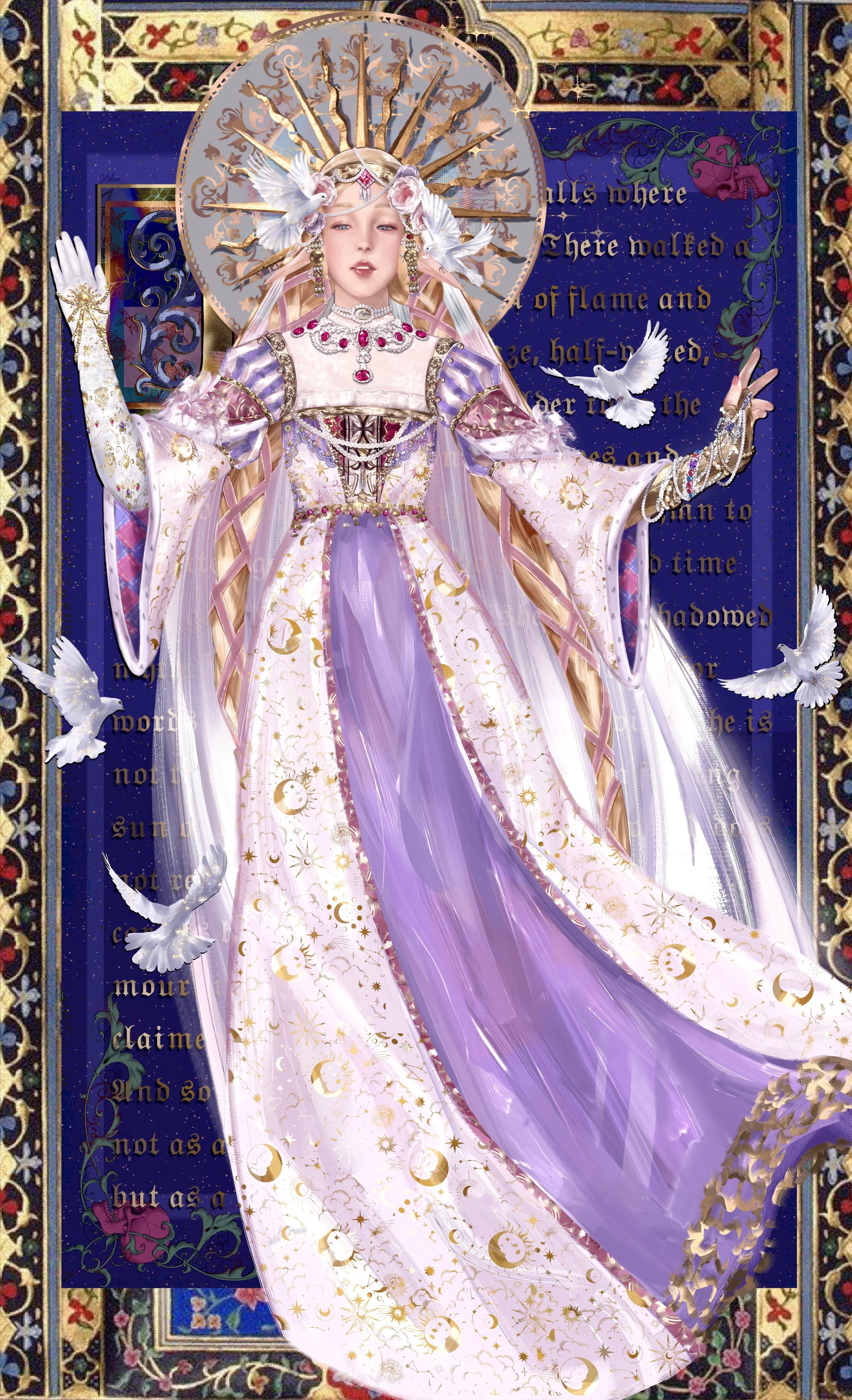 Helen - Crowned by Doves, 3.35 × 5.47 in, Procreate, 2025, $1,000