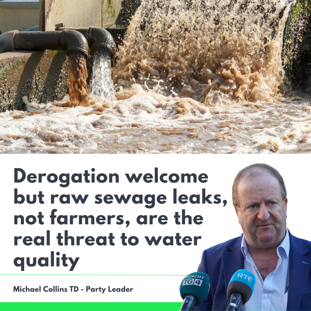 Collins: Derogation welcome — But "real problem is the woeful neglect by Uisce Eireann as raw sewage from treatment plants continues to leak into every river in Ireland".