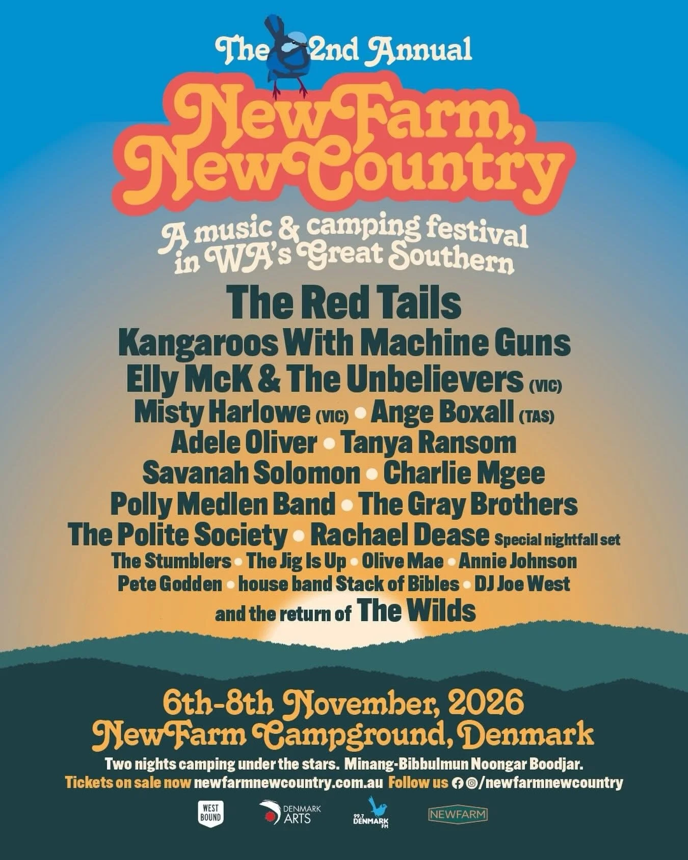 Well Well Well I have some good NeWs for you this fine Monday Morning ☀️ I am so stoked to be a part of New Farm, New Country ~ a country fest held in Denmark from the 6th - 8th November 🐦&zwj;⬛ New Farm, New Country is onto its 2nd year which is su