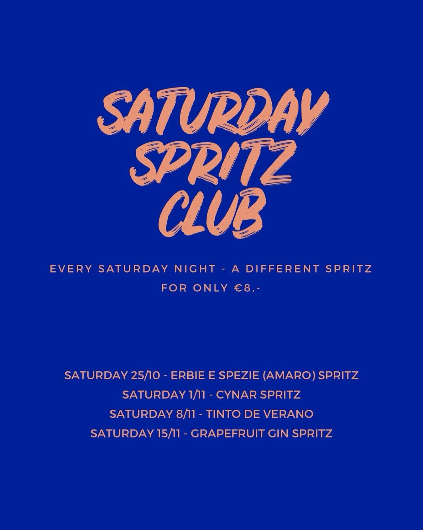 🍹 Every saturday is SATURDAY SPRITZ CLUB @amaro_bar_gent 🌞🌞
Telkens een andere spritz voor maar 8&euro;! 
Tot vanavond!