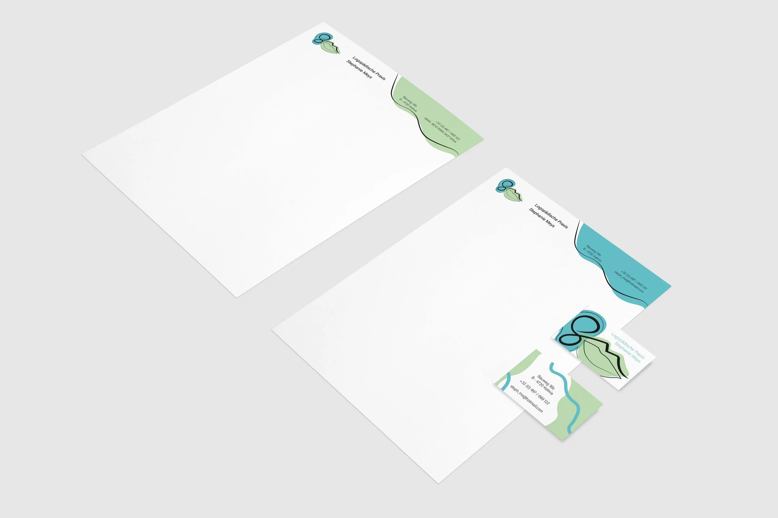 Mockup einer kreativen Designarbeit für Stephanie Meys, das ein modernes und ästhetisches Branding mit klaren grafischen Elementen zeigt.