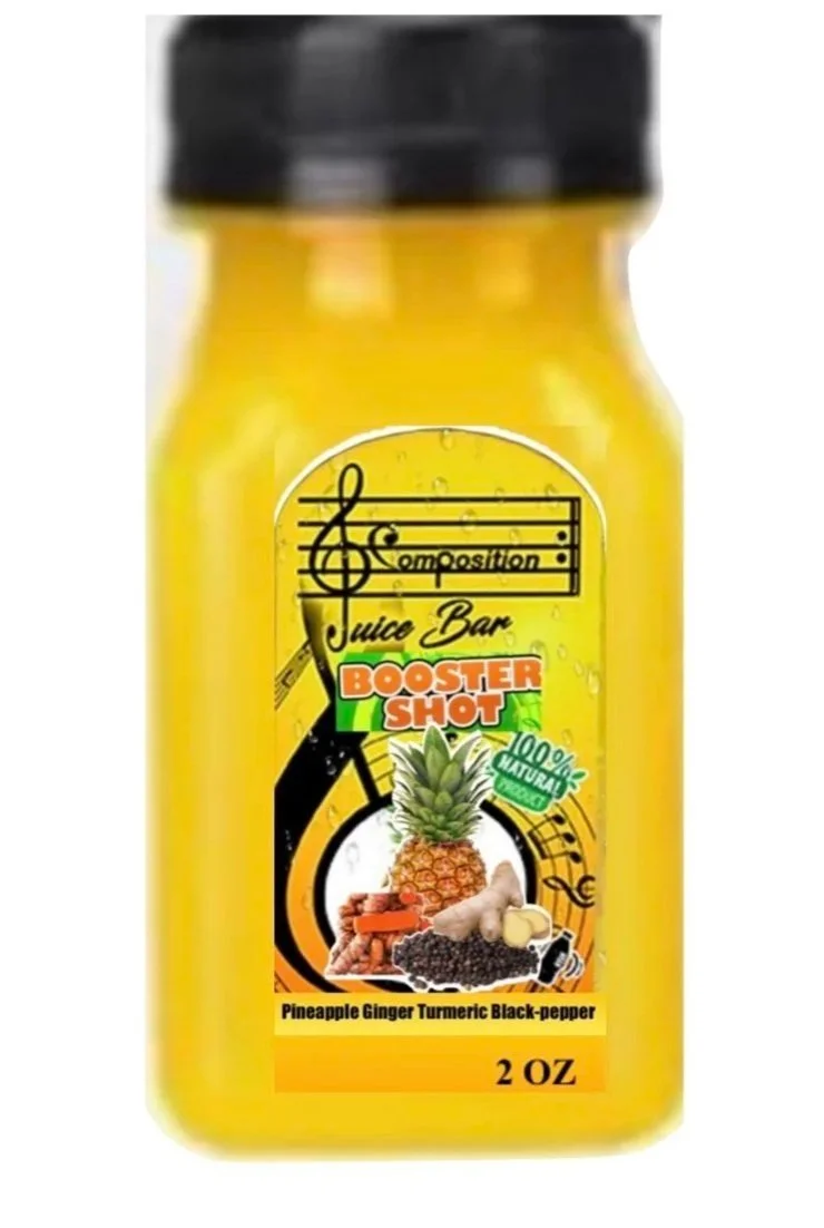 Pineapple, Turmeric, Ginger, Black pepper  2 OZ. BOOSTER SHOT.
