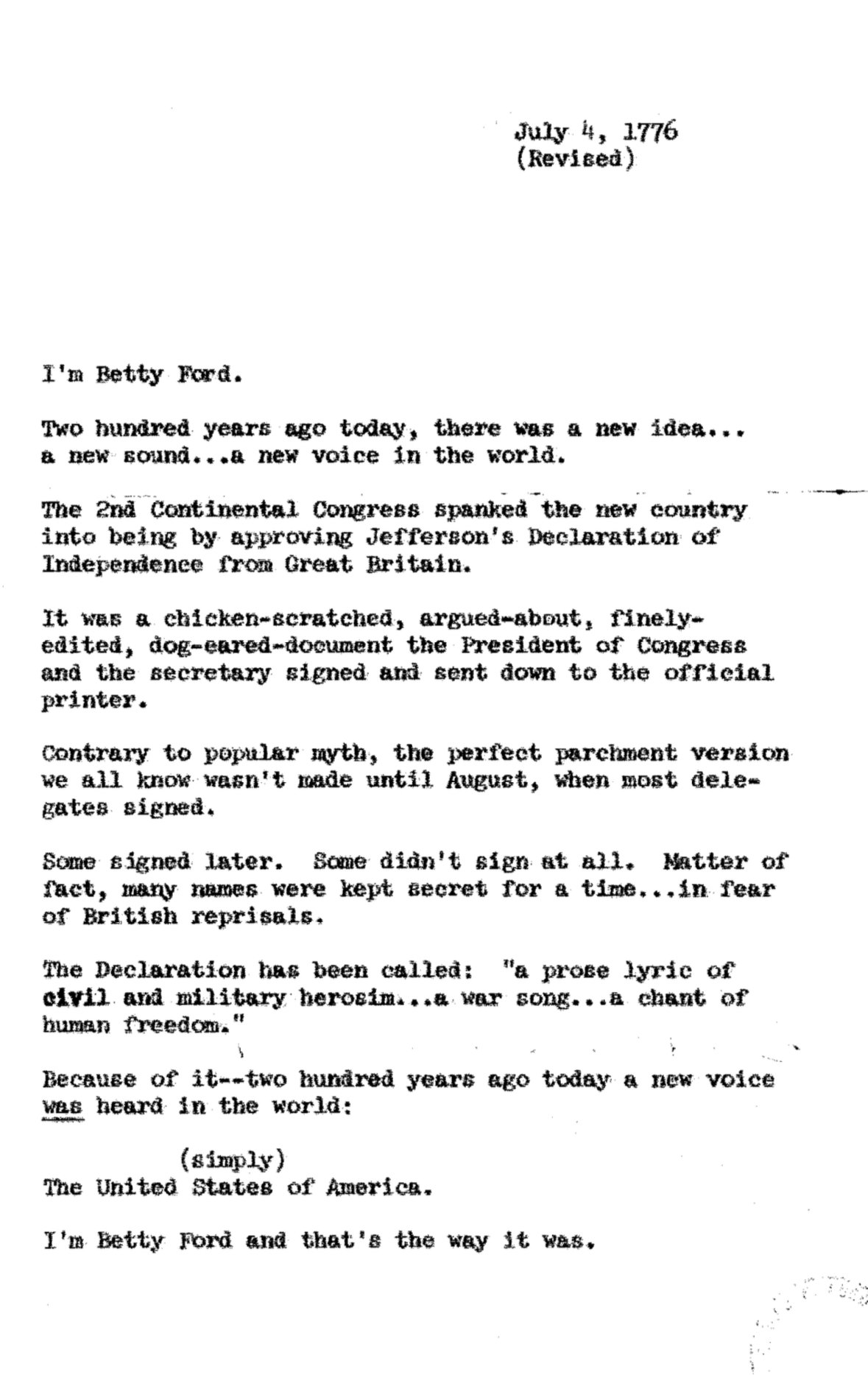 Bicentennial Minute July 4, 1976