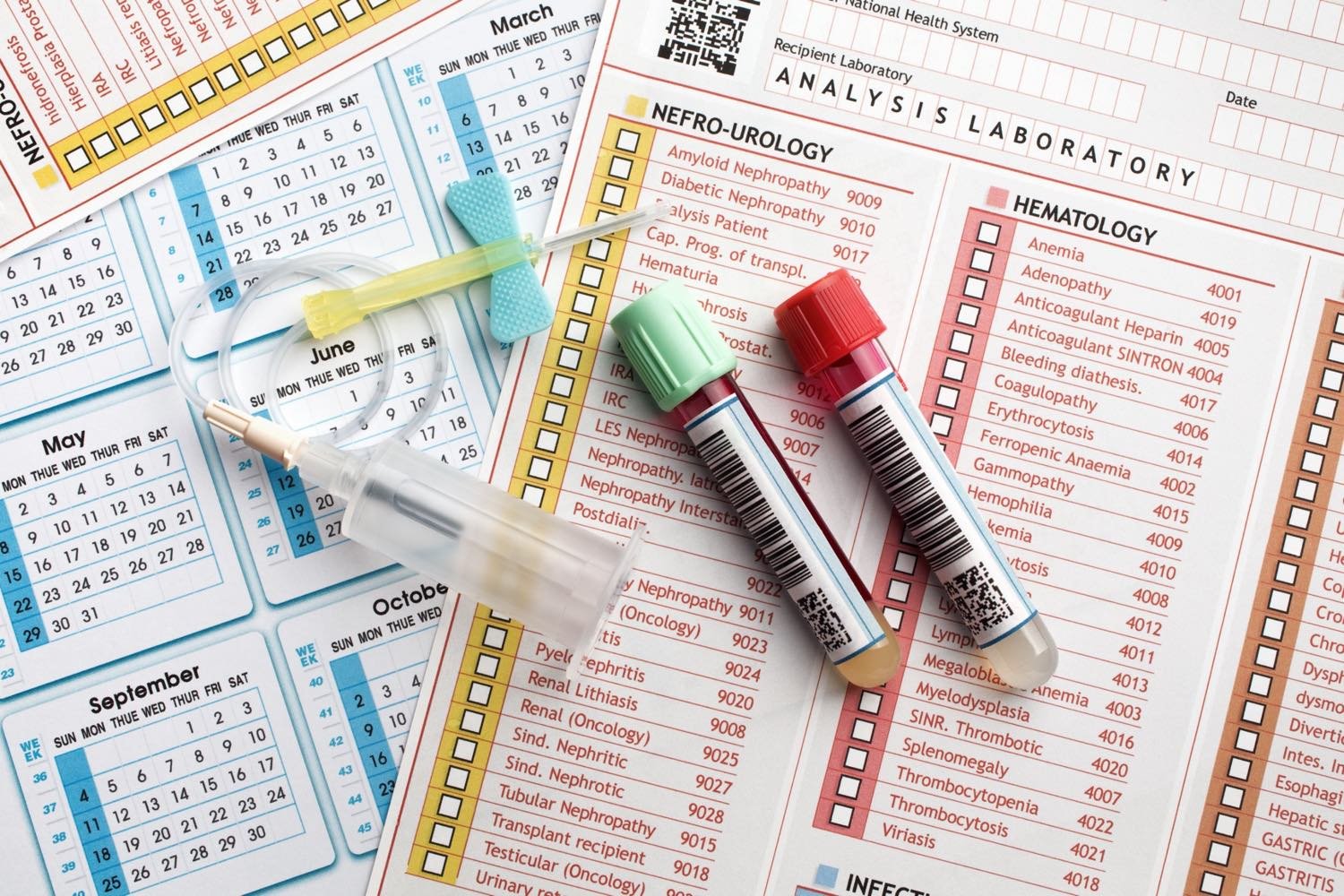 Blood draw tubes on lab requisition forms
