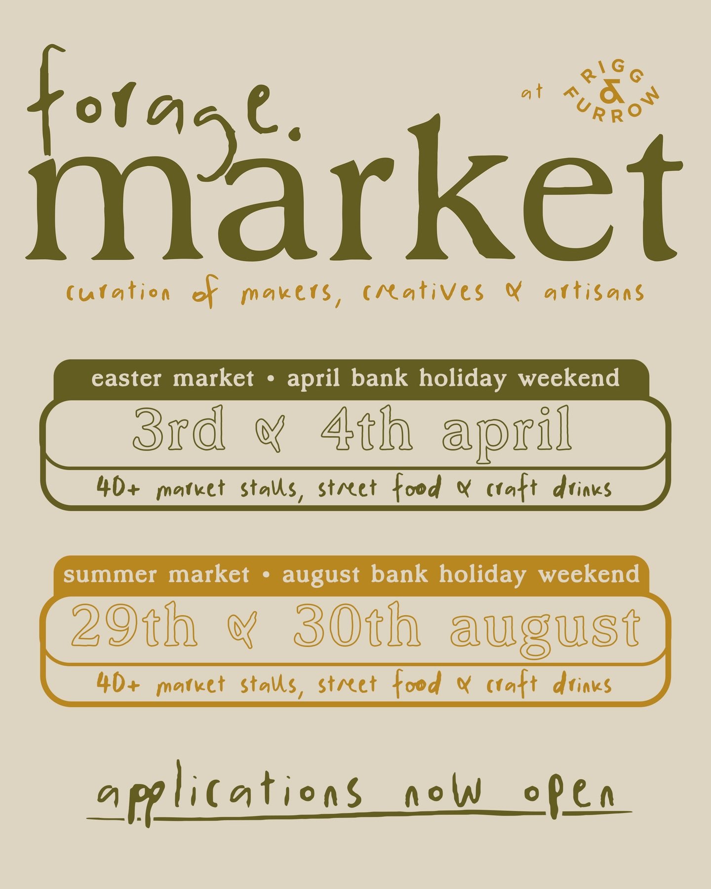 ✨ Applications OPEN! 🎉 ✨

For those of you that haven&rsquo;t spotted yet.. our applications are OPEN for both our Easter &amp; Summer makers markets taking place @riggandfurrow Acklington, Northumberland 🙌🏻

If you&rsquo;re an artist, maker, crea