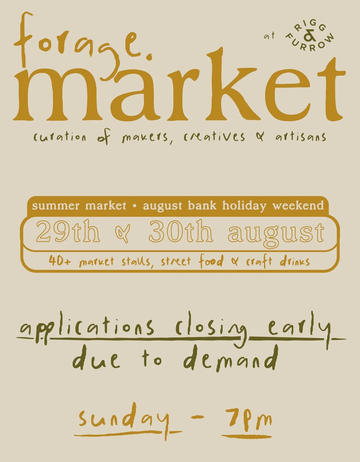 Makers, you have until ✨7PM THIS SUNDAY✨ to get your applications in for our Summer Market taking place @riggandfurrow on Saturday 29th &amp; Sunday 30th August ☀️ 

We have been truly overwhelmed by the amount of incredible applications that have be