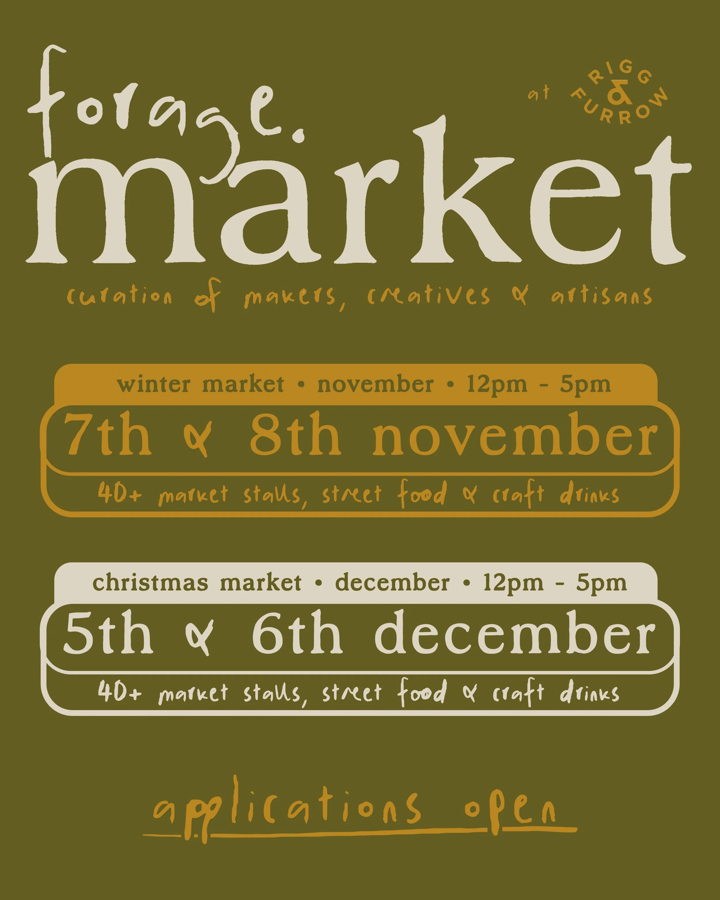✨📣 Applications OPEN! 📣✨ 

For those who aren&rsquo;t on our mailing list or who haven&rsquo;t stumbled upon our application page already 👀 .. this is your reminder that applications for our Winter &amp; Christmas markets @riggandfurrow are now OP