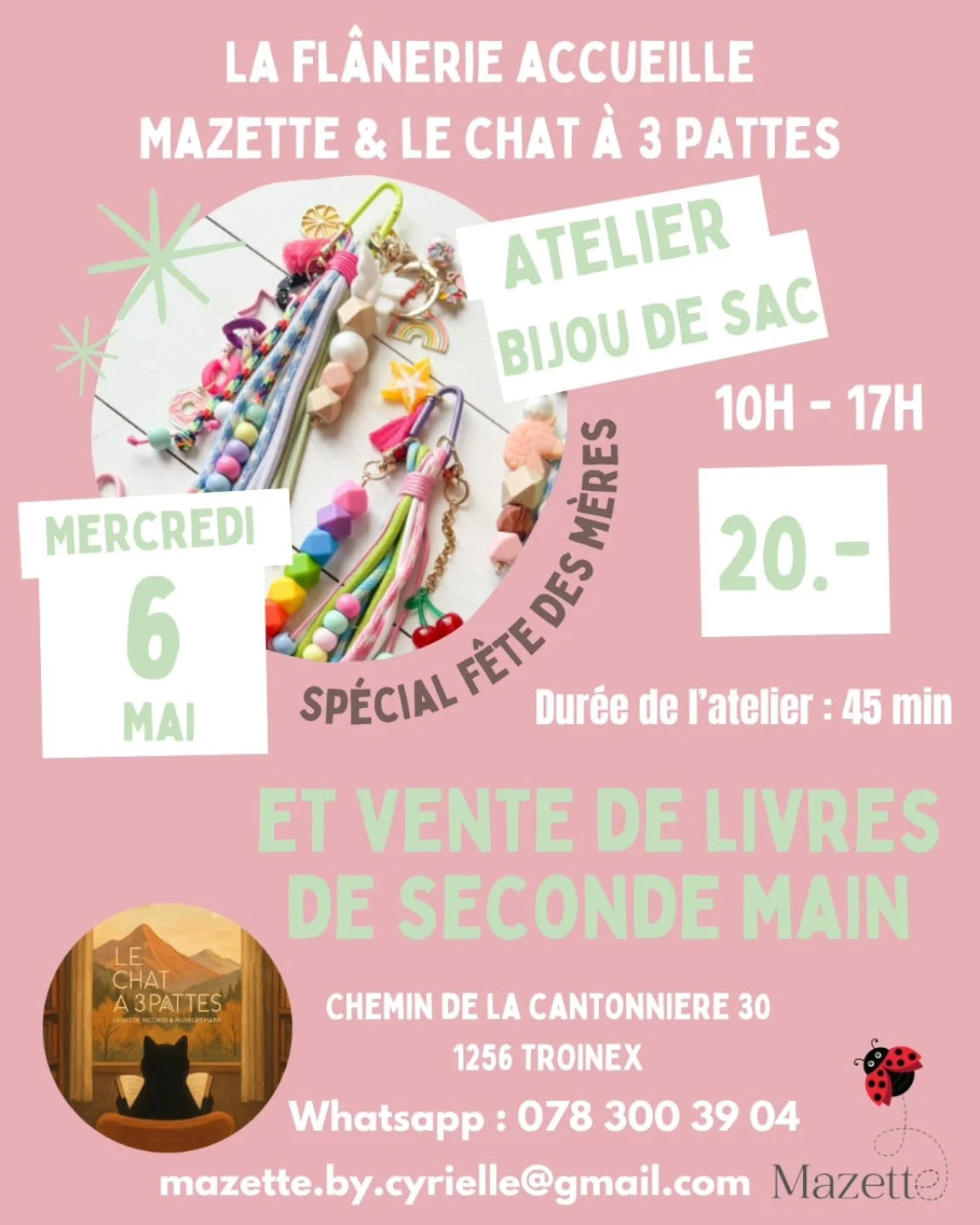 Mercredi 6 mai, la Fl&acirc;nerie &agrave; la gentillesse de nous accueillir dans son jardin, pour un atelier "bijou de sac" &eacute;dition sp&eacute;ciale F&ecirc;te des m&egrave;res🌷 ainsi qu'une vente de livres de seconde main avec Le c