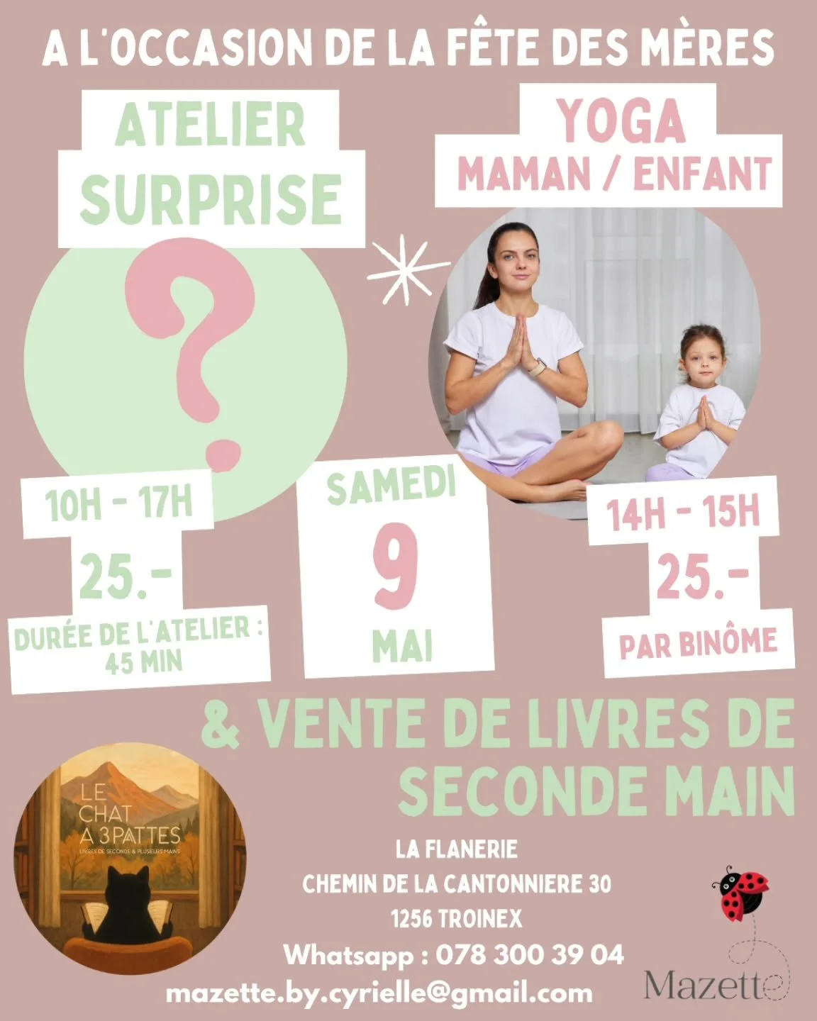 La Fl&acirc;nerie &agrave; la gentillesse de nous accueillir dans son jardin, pour un atelier &ldquo;surprise&rdquo; &amp; un cours de yoga parent / enfant, ainsi qu&rsquo;une vente de livres de seconde main avec la librairie le chat &agrave; 3 patte