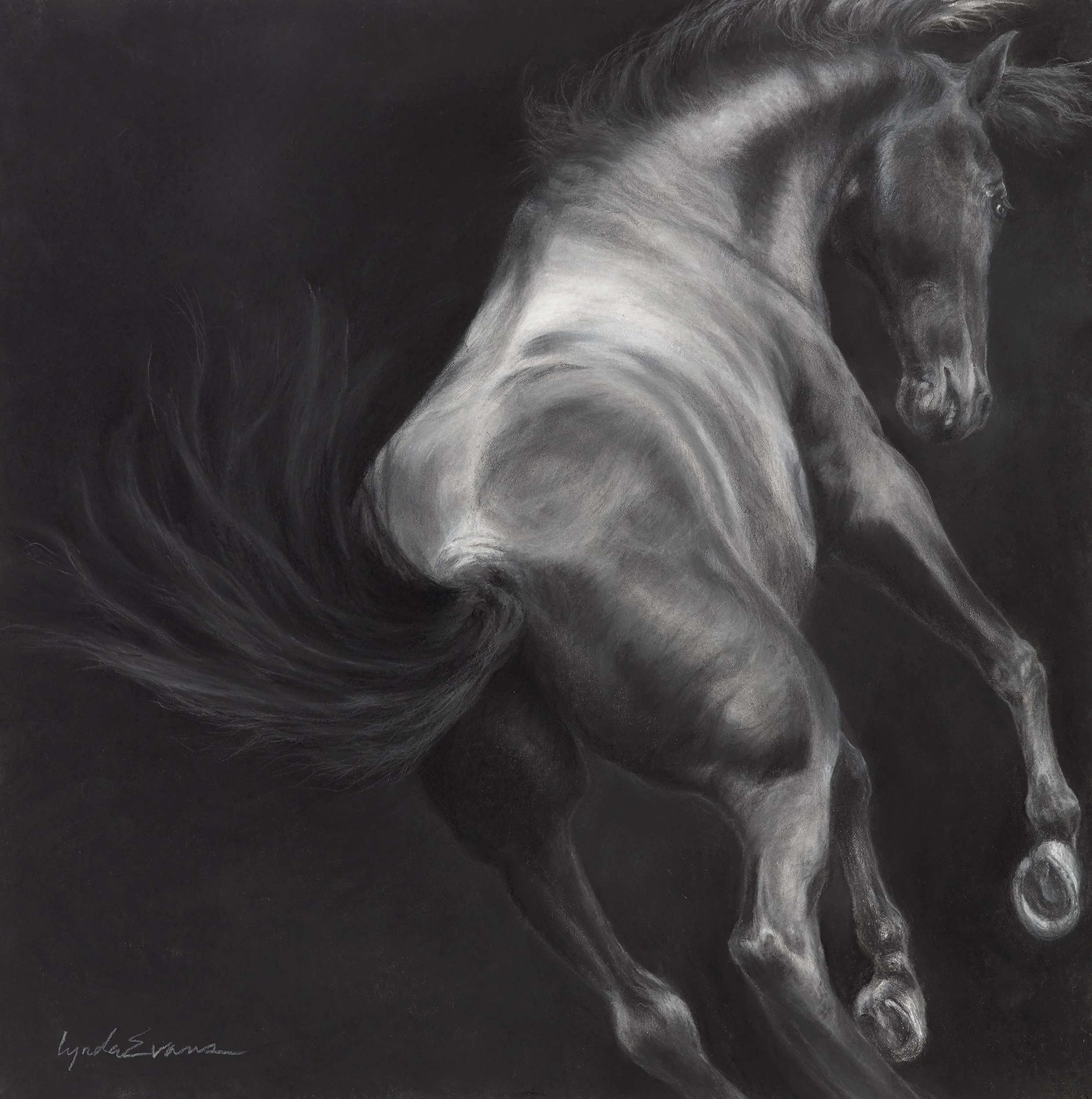 Dance with Me, 18" x 18" charcoal, pastel, graphite (available as custom archival print)