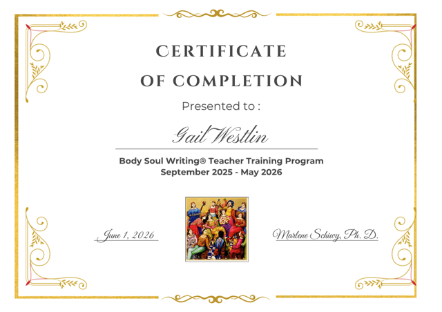 Body Soul Writing Teacher Association certificate