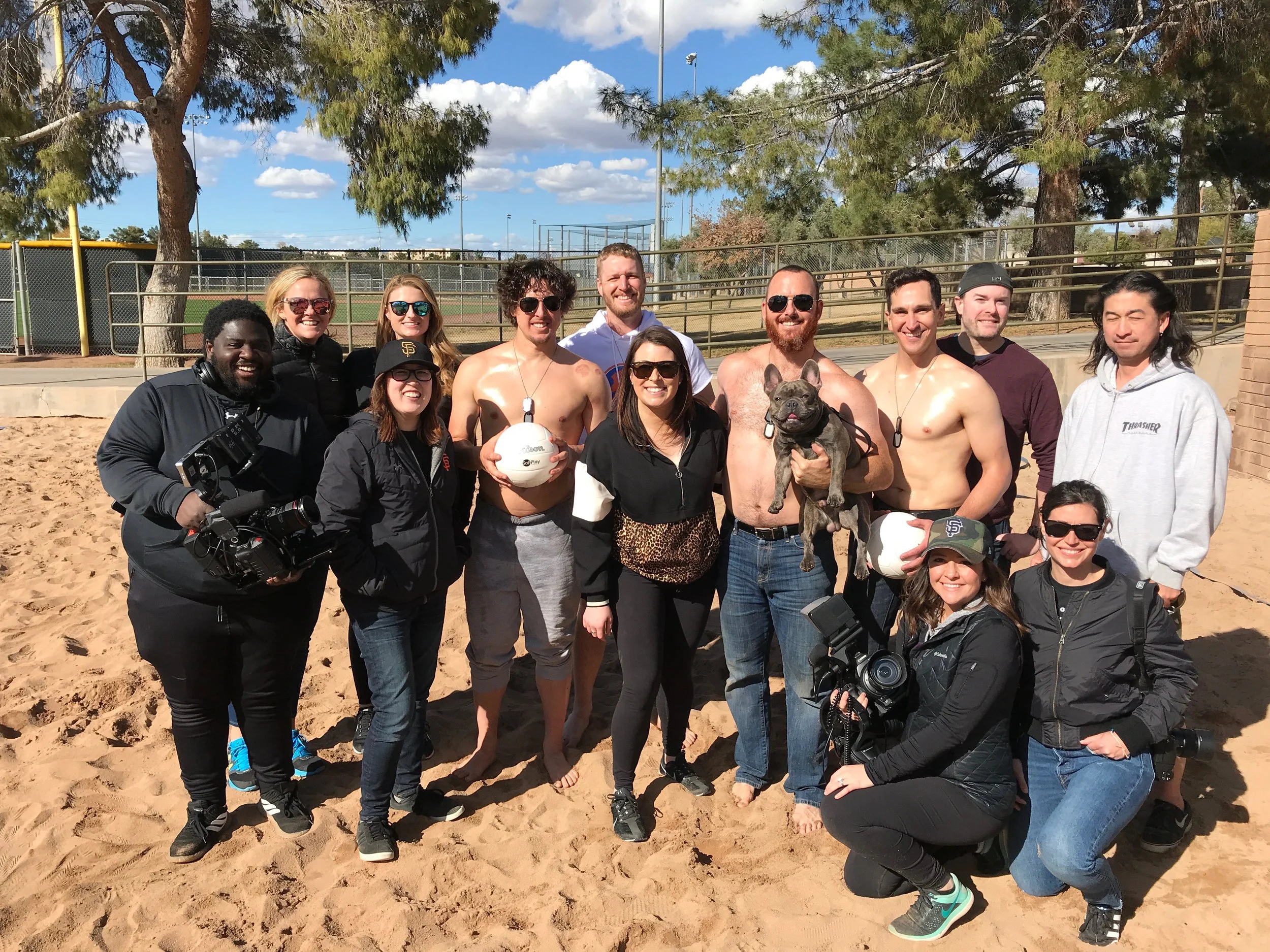 With the Giants crew while shooting a "Top Gun" parody