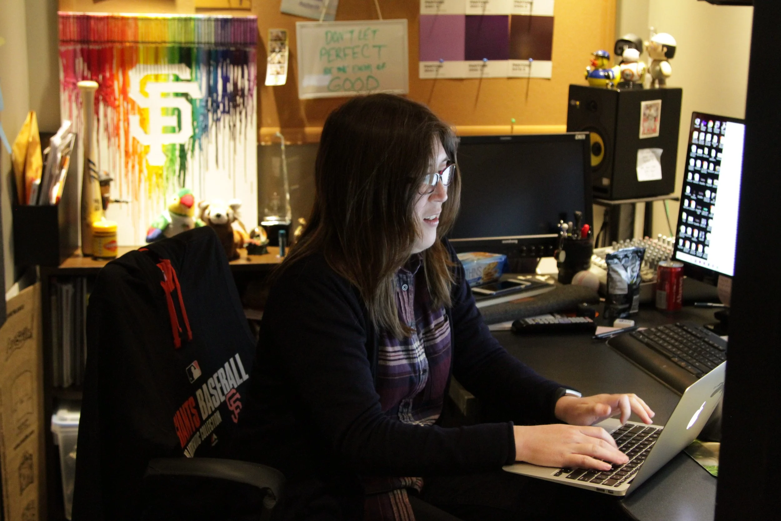 In the edit suite in Oracle Park
