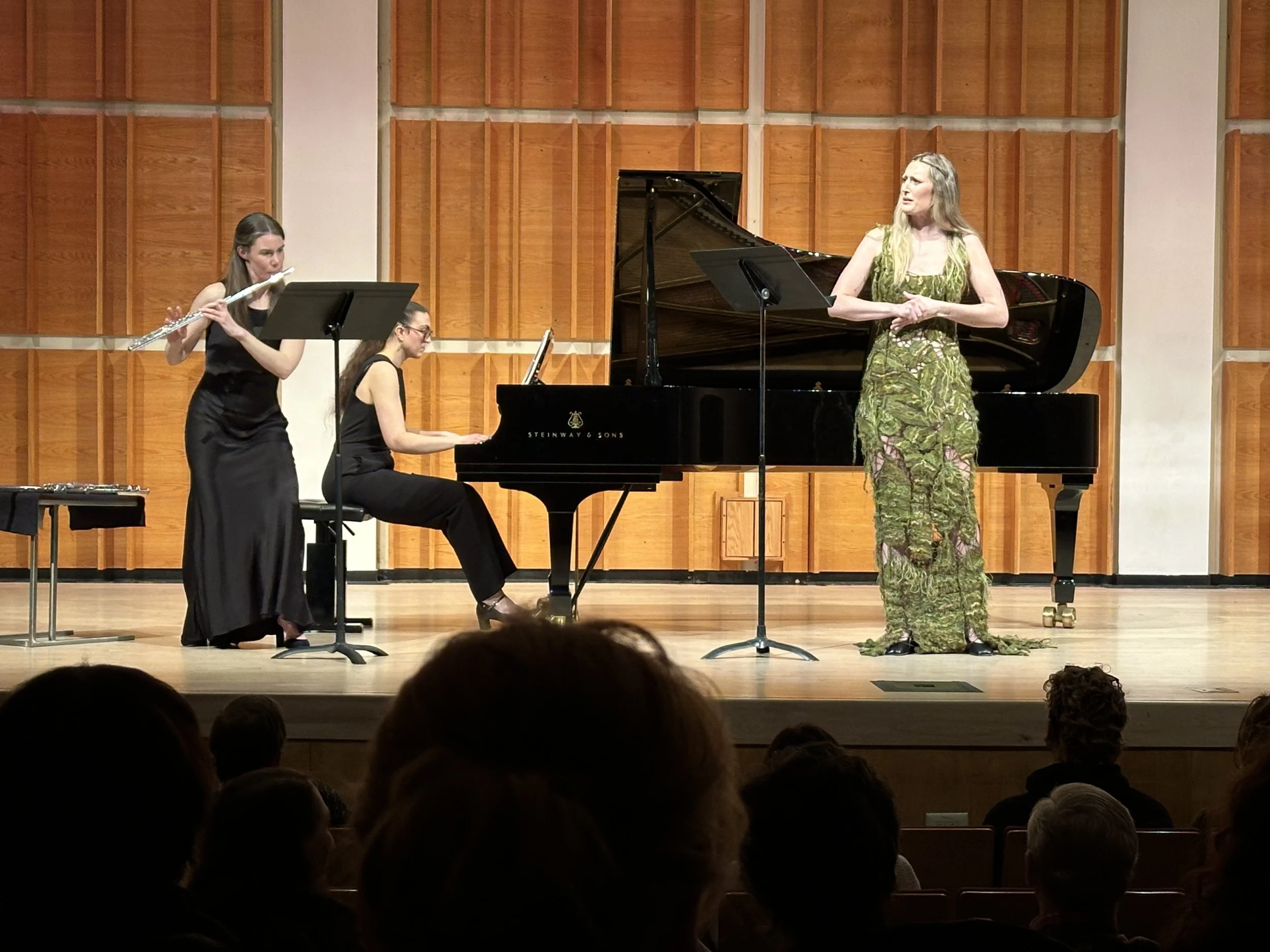 Met Opera Lindemann recital at Merkin Hall at Kaufman Music Center, New York, featuring mezzo-soprano Lindsay Martin, flutist Chelsea Knox, and pianist Mariam Bombrun.