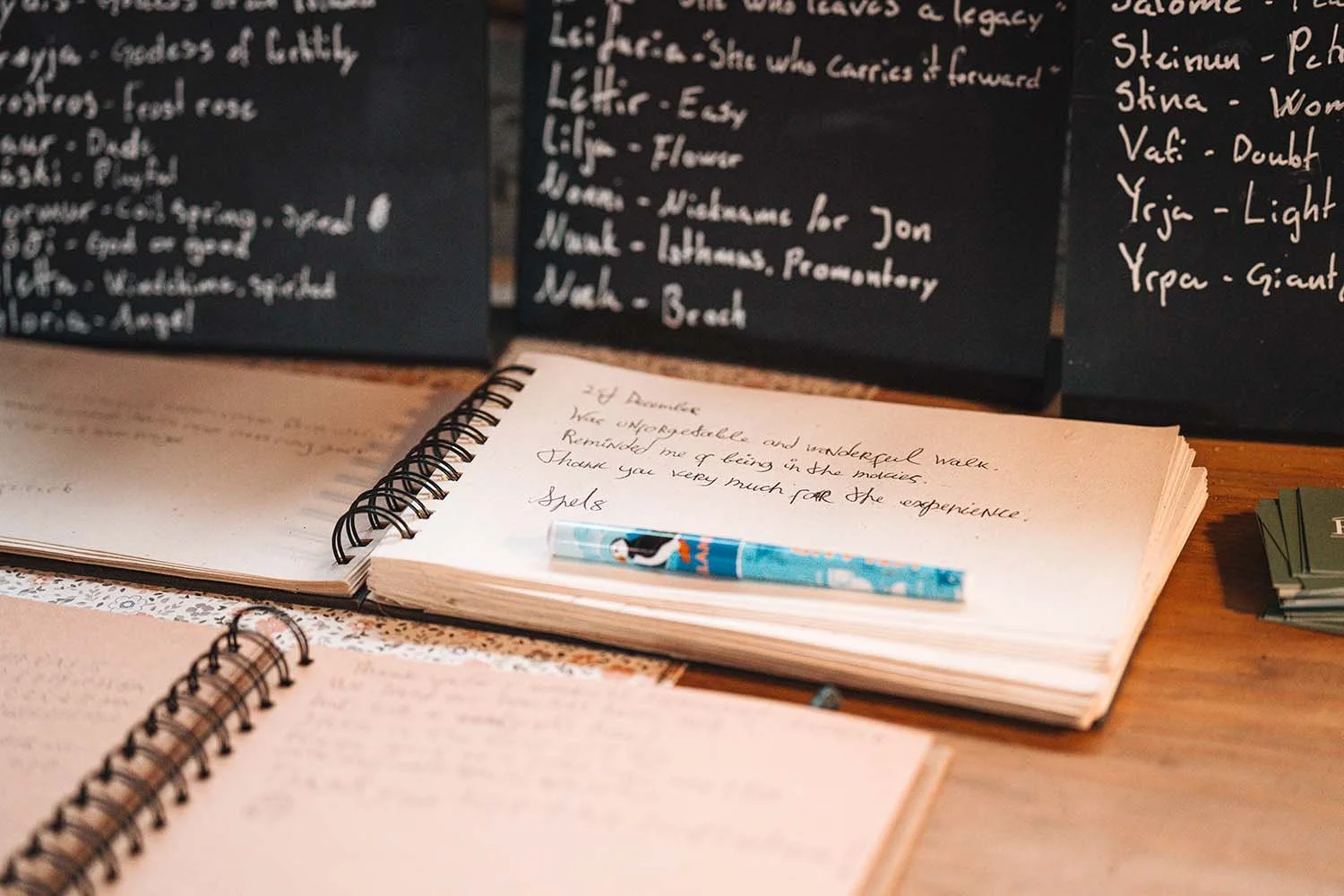 A guest book at Hestar og Fjöll