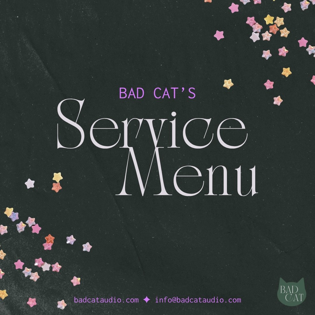 Get to know our services! Did anything here surprise you?

✨about✨

Bad Cat is a small audio production collective that supports independent podcasters in their explorations of healing, wellness, community, and laughter. Learn more at the link in our