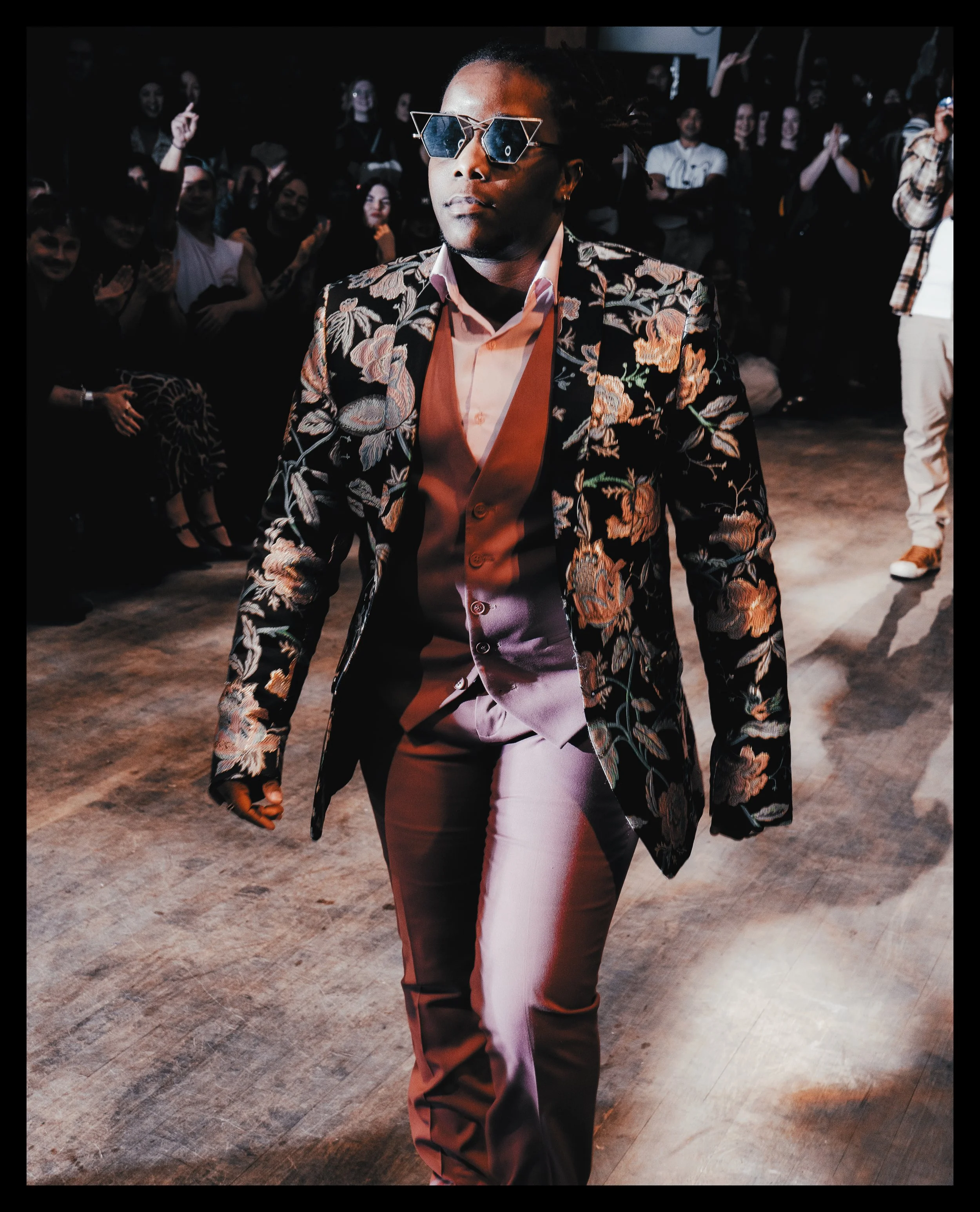 Model in a floral suit for the 2024 Supernatural Ball
