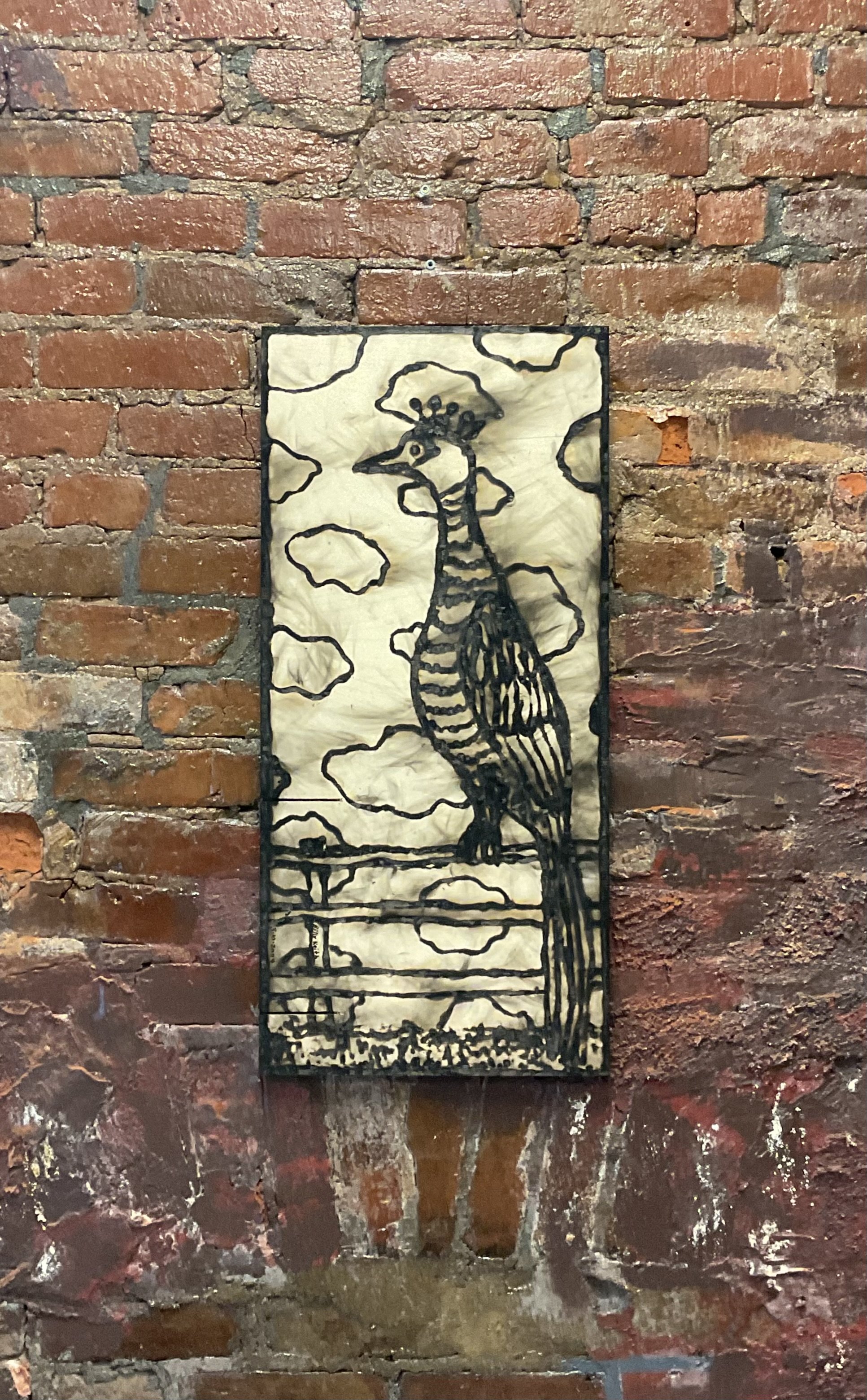 Peahen on a Perch 13.75x29.5