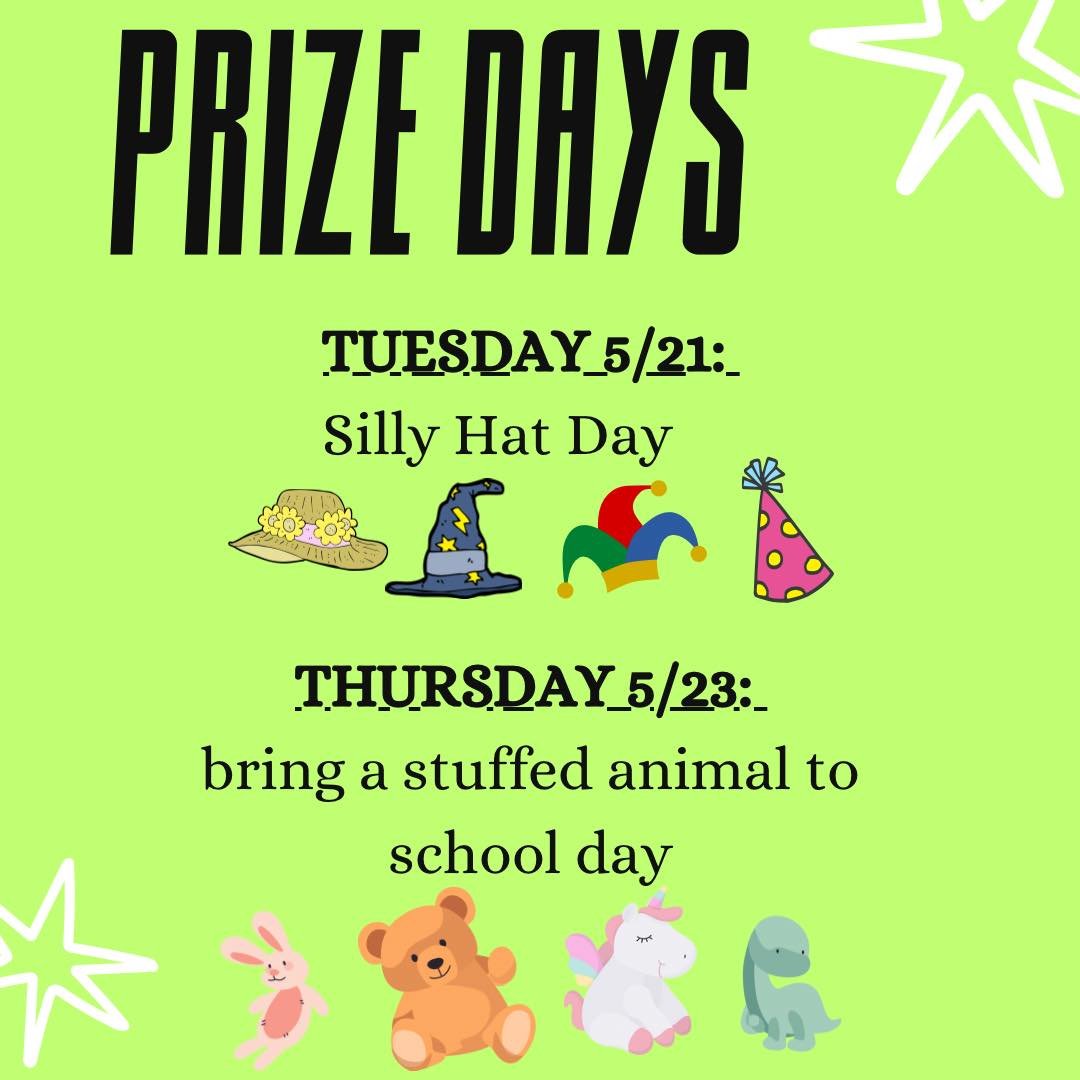 Our school has earned several days of prizes with their Glow Run fundraising. Upcoming this week is silly hat day and bring a stuffy to school day!