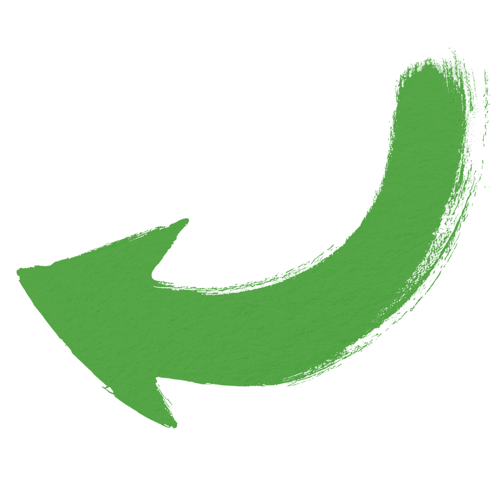 Green arrow pointing to the left with a brushstroke texture.