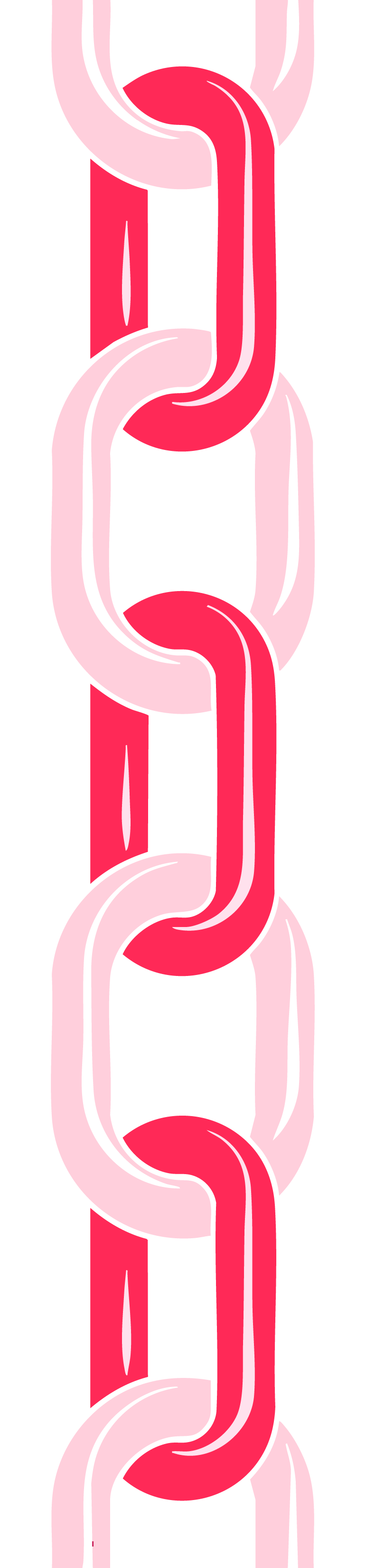 A digital illustration of a chain with alternating pink and red links on a black background.