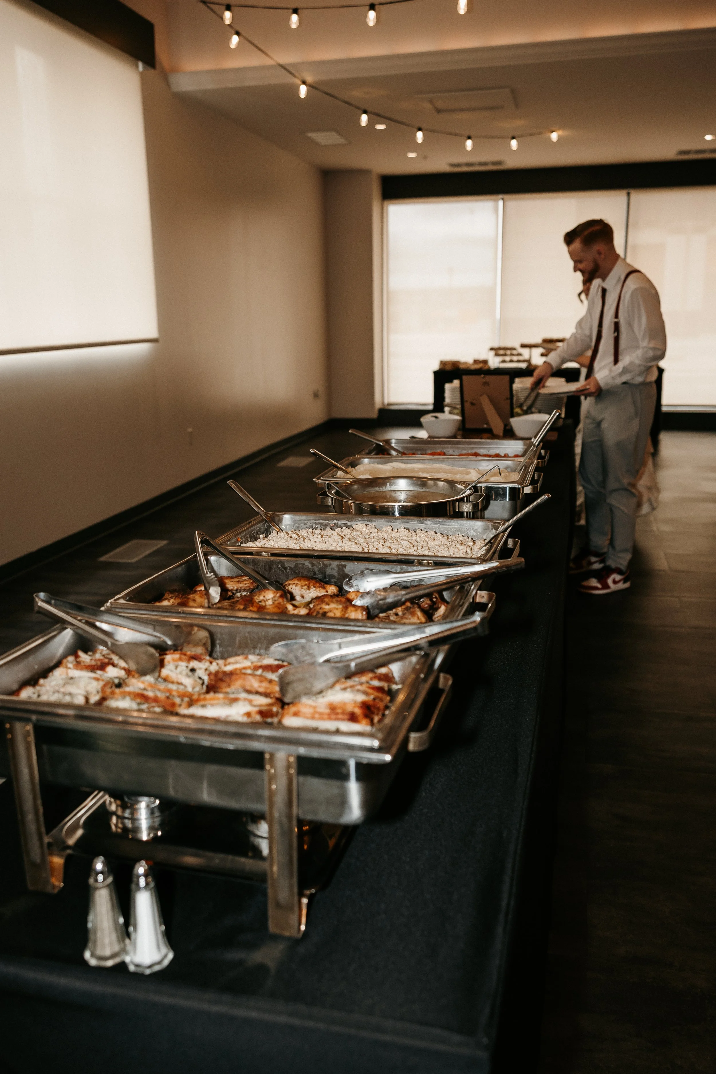 Catered corporate event buffet prepared for business guests in Cedar Rapids