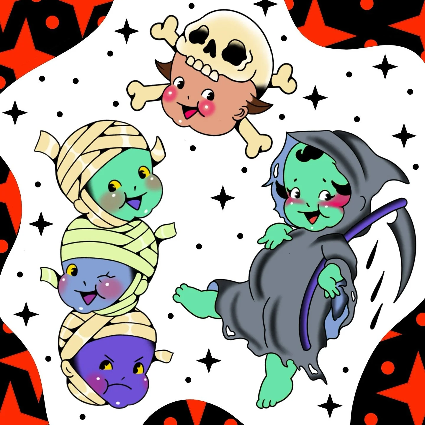 Some lil Halloween kewpies! colors and shading style changeable
.
.
#halloweentattoo #kewpie