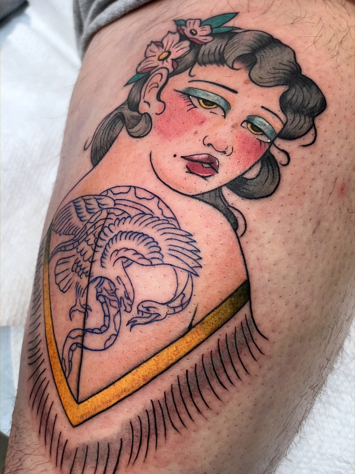 Lil lady with a Coleman back piece! Would love to do more ladyhead tattoos! 
.
.
#tattoo #ladyhead #art