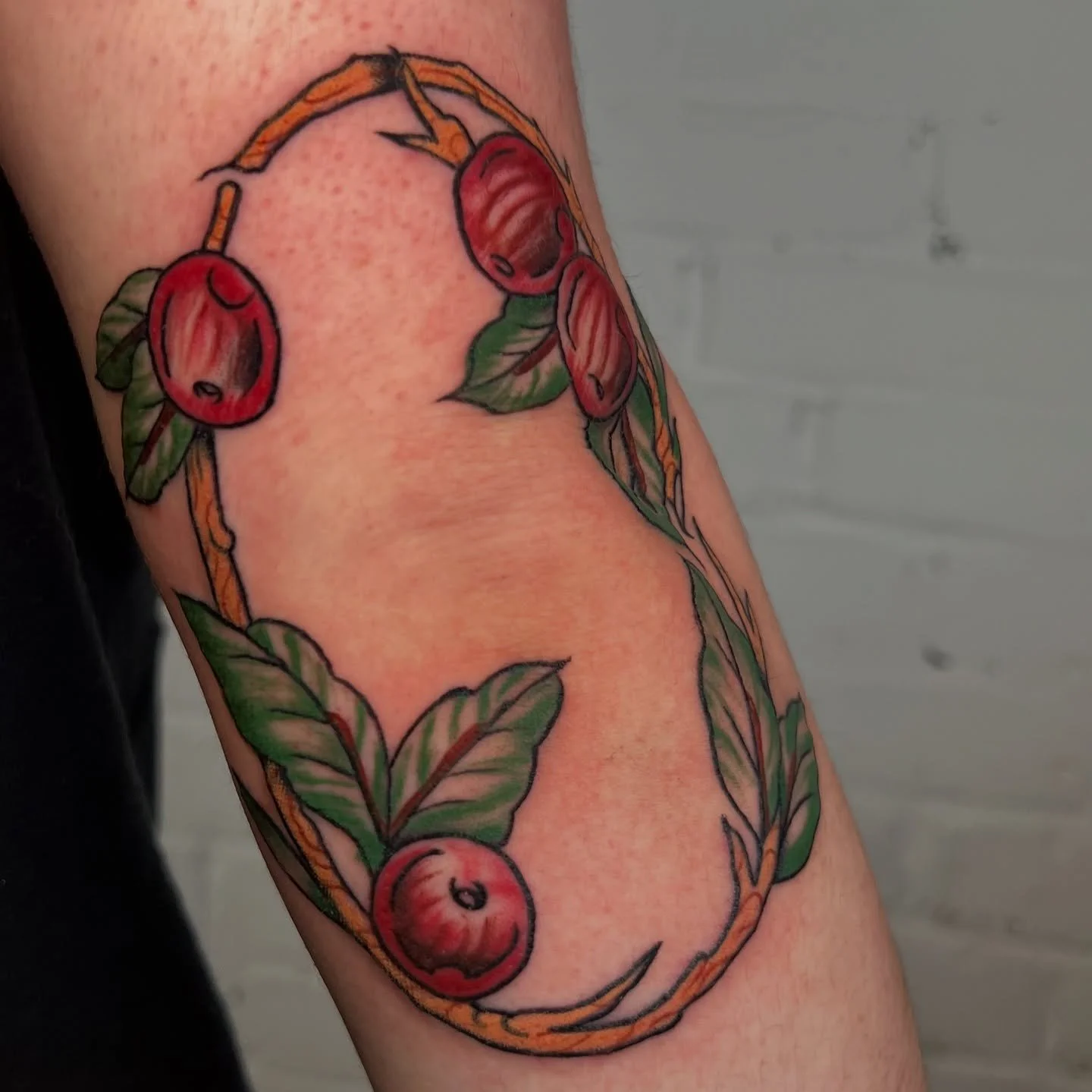 Apple tattoos, Healed lines fresh color! Based off of their parents plates! 🍎
.
.
.
#tattoo #cozytattoo #traditionaltattoo