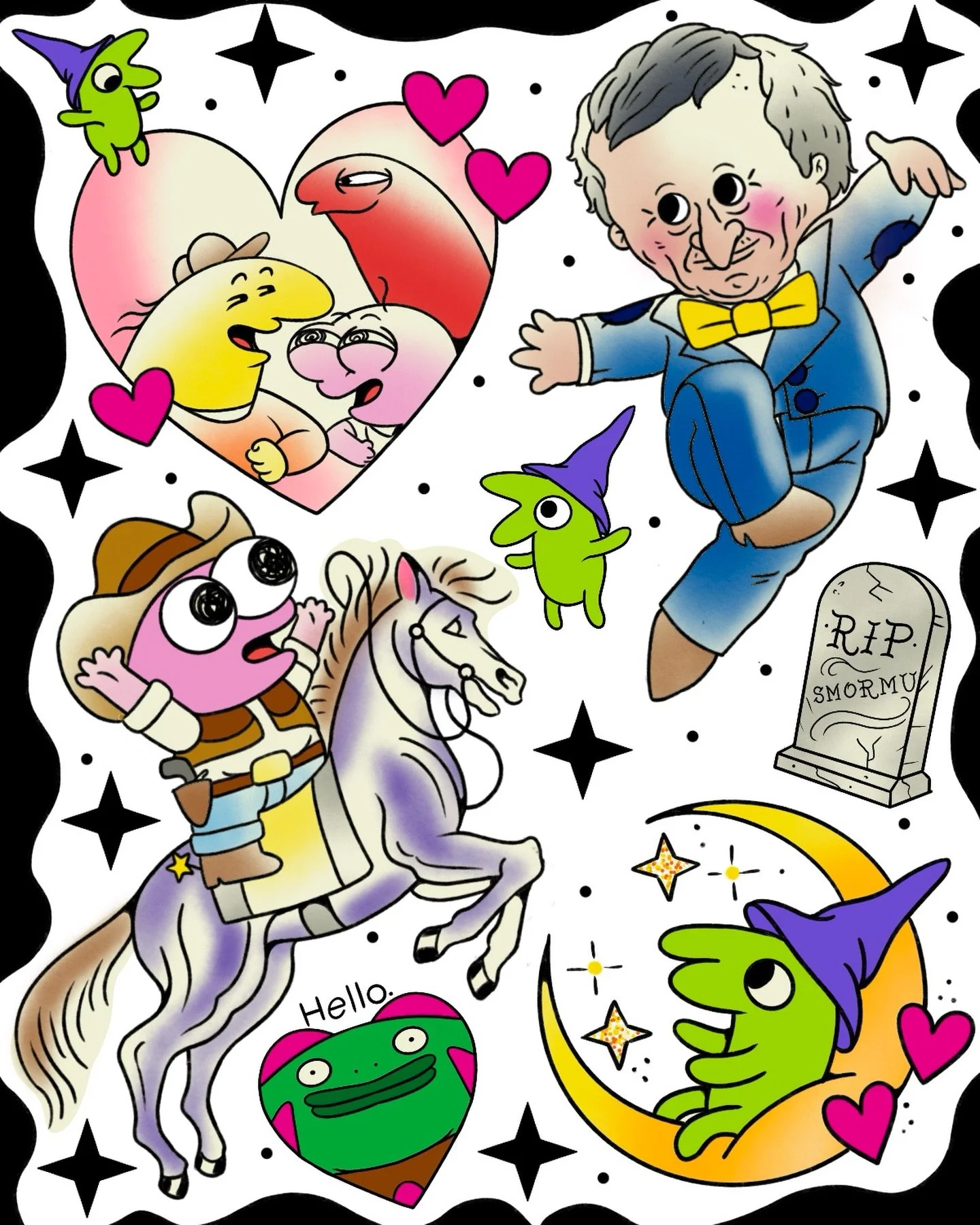 GOODBYE SMILING FRIENDS! ended way to soon. Available Tattoo flash is anyone wants to get tattooed! Flat rate. Anyone have smiling friends as their sleep show?