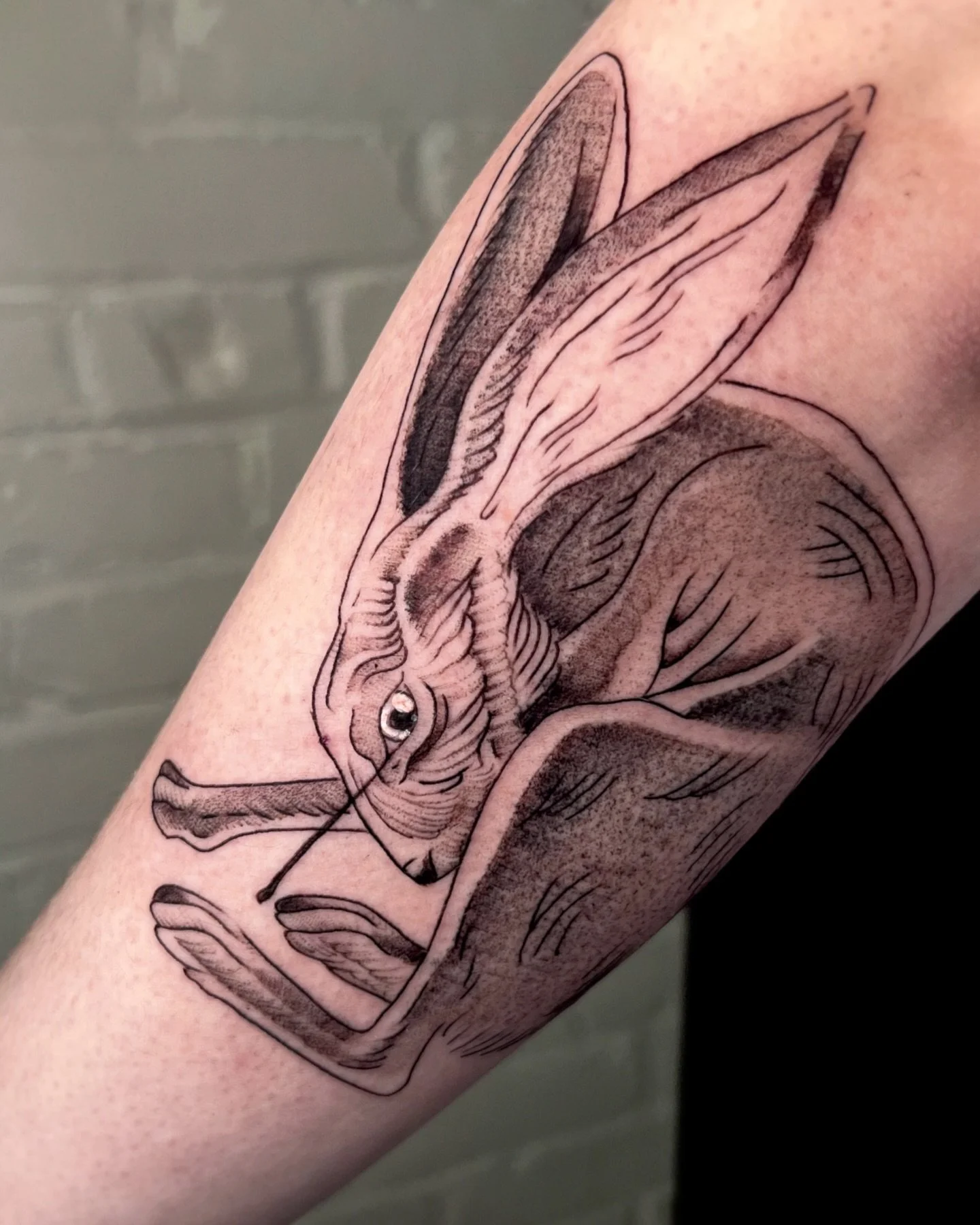 Illustrative rabbit tattoo!! I hope the music isn&rsquo;t too creepy