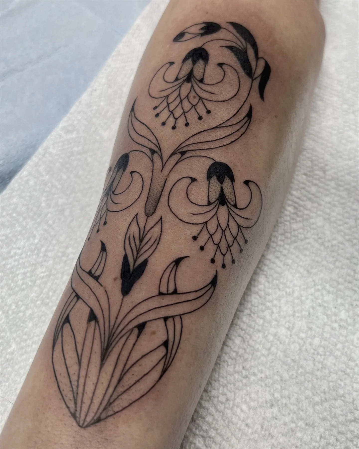 Folk art Tattoo from a vintage embroidery pattern! A few spots left this April! Would love to do more vintage patterns!