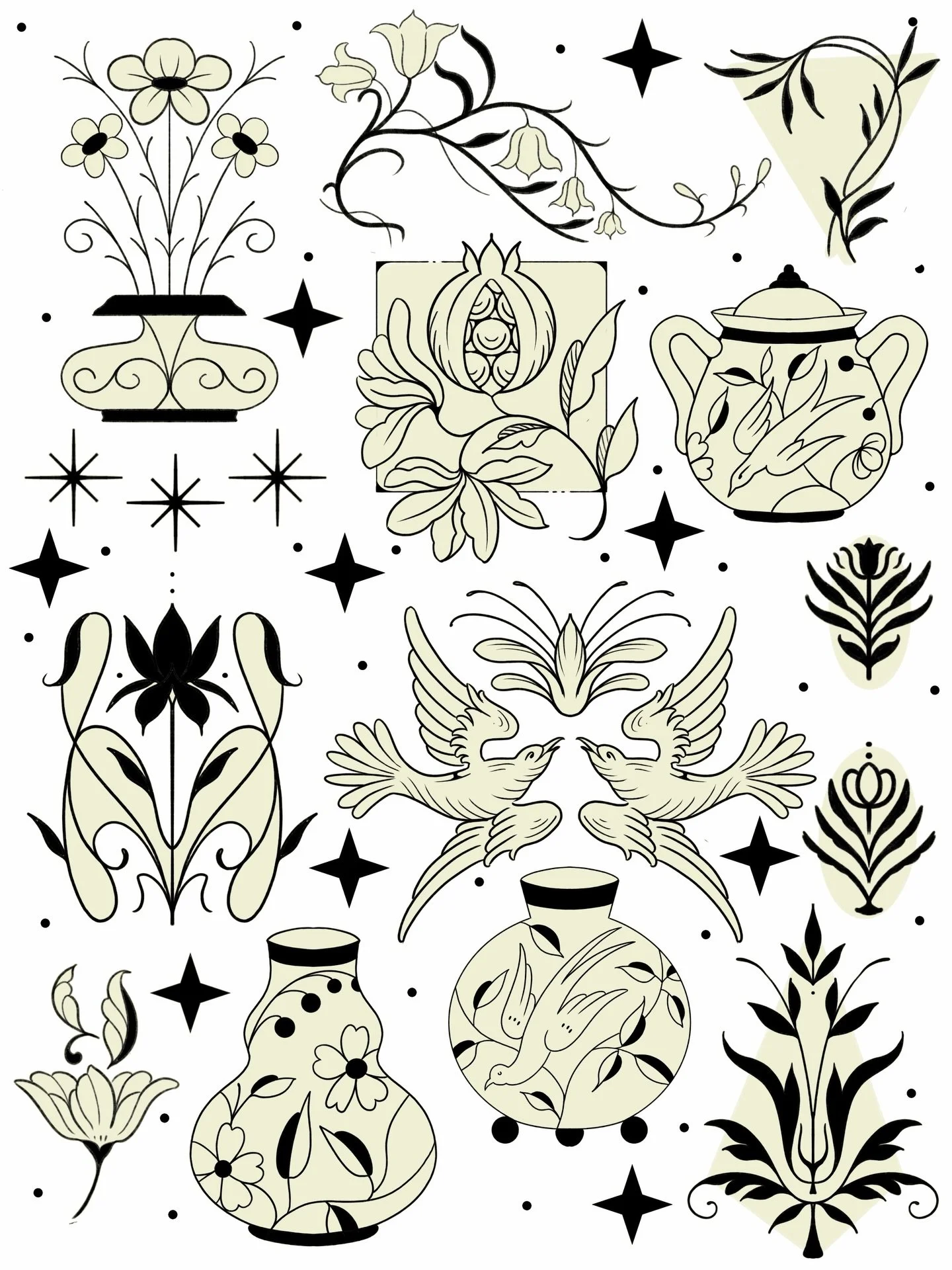 some tattoo designs based on vintage patterns and prints!
