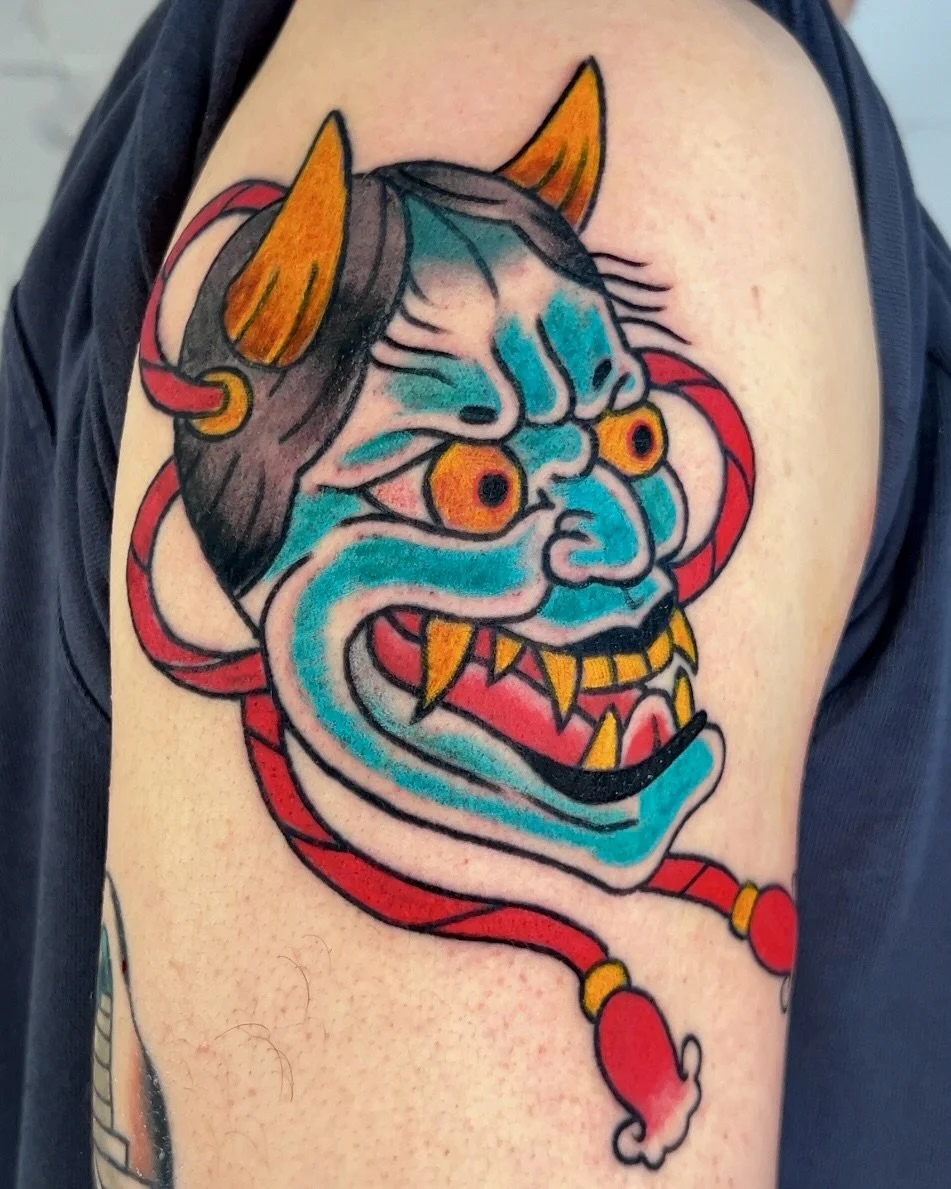 Hanya mask tattoo for max! healed lines fresh color