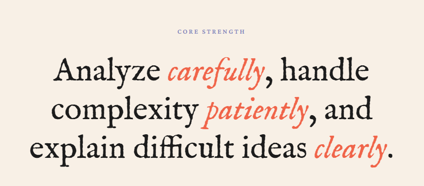 Text-based quote on a beige background emphasizing careful analysis, patience, and clarity.