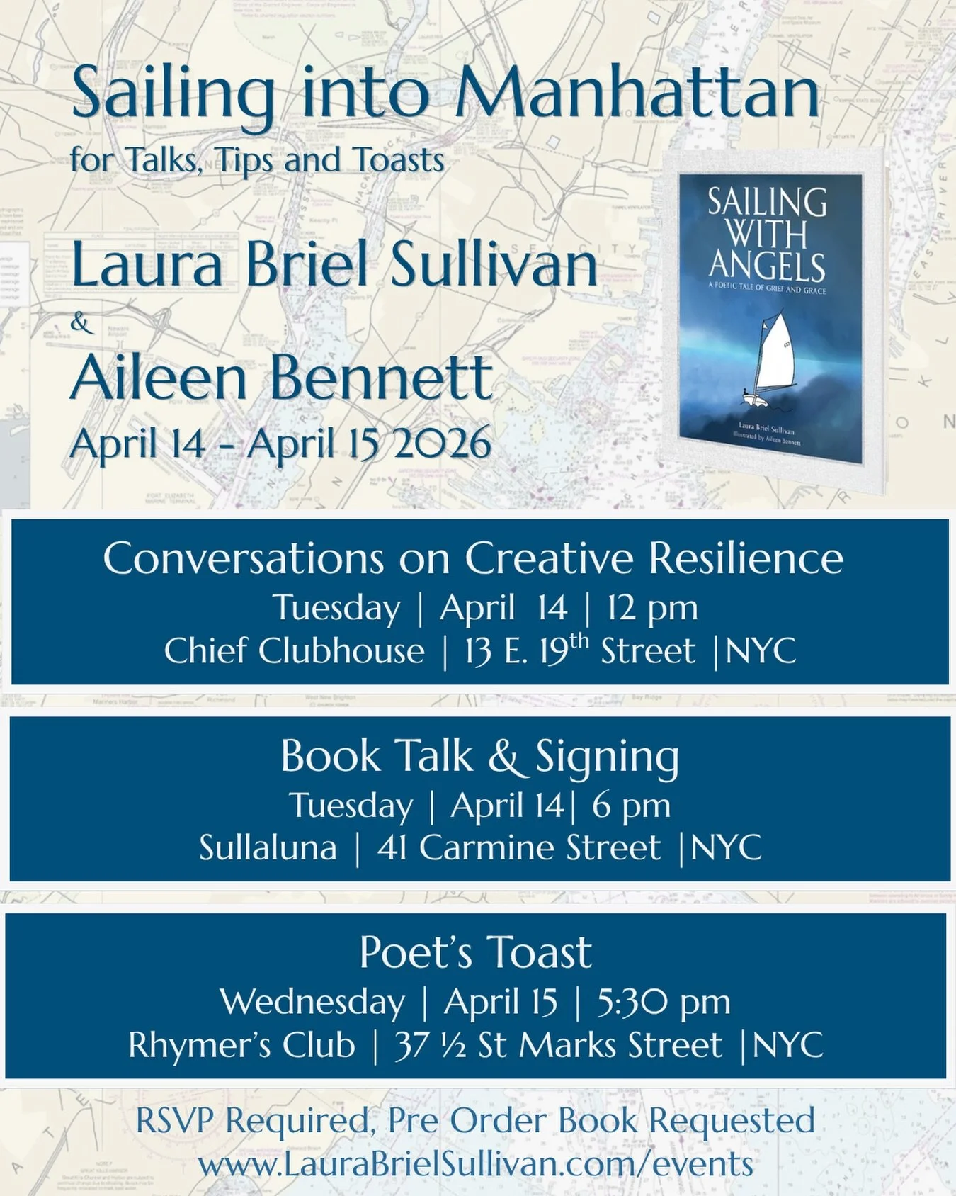 New York City friends. I will be with the wonderful @laura_briel_sullivan next week to celebrate the launch of her new book @sailingwithangels. I was lucky enough to be her illustrator for this beautifully written book. 
 At the Tuesday events I will