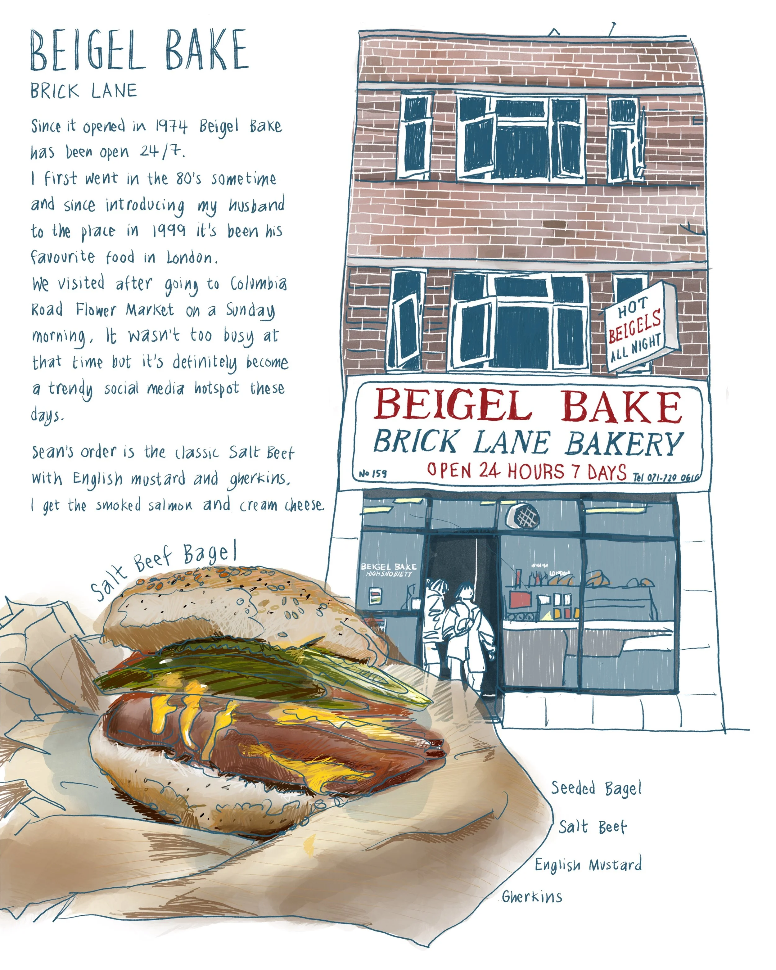 Since it opened it 1974 @beigel_bake has never closed. I&rsquo;ve been going since the 80&rsquo;s and it&rsquo;s Sean&rsquo;s &lsquo;must have&rsquo; food when we are in London. He gets the classic salt beef and I love the smoked salmon- we are both 