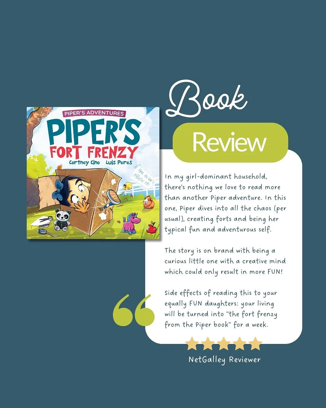 We read every review! Here are a handful of recent 5 star reviews for #pipersfortfrenzy from NetGalley that I thought were great. We love to hear when readers enjoy the book! Thanks to these folks for taking the time to review. #kidlit #picturebooks 