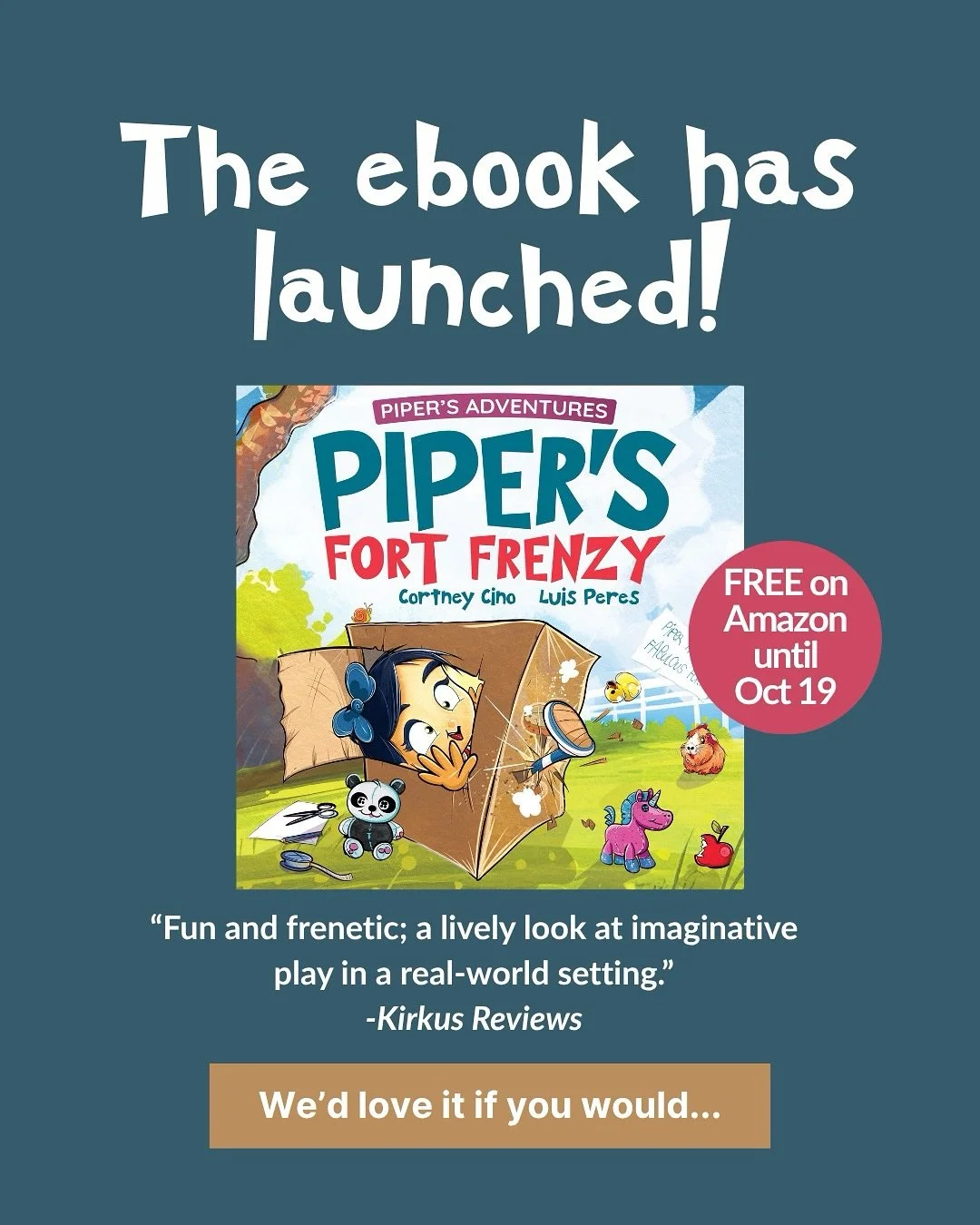 The ebook is live and available for FREE for the next few days in advance of the hardcover launching next week. Download, review, and share if you have a chance! #whimspirebooks #pipersfortfrenzy #freeebook #ebook #kidlit #picturebooks #fortbuilding